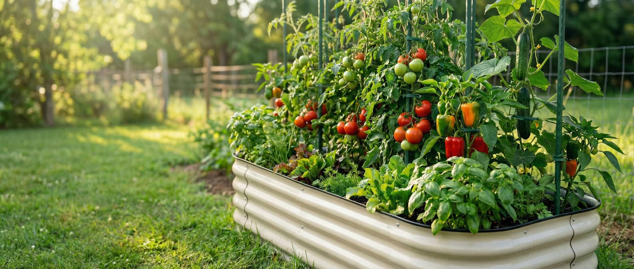 Harvest Company Garden Bed with vegetables in backyard