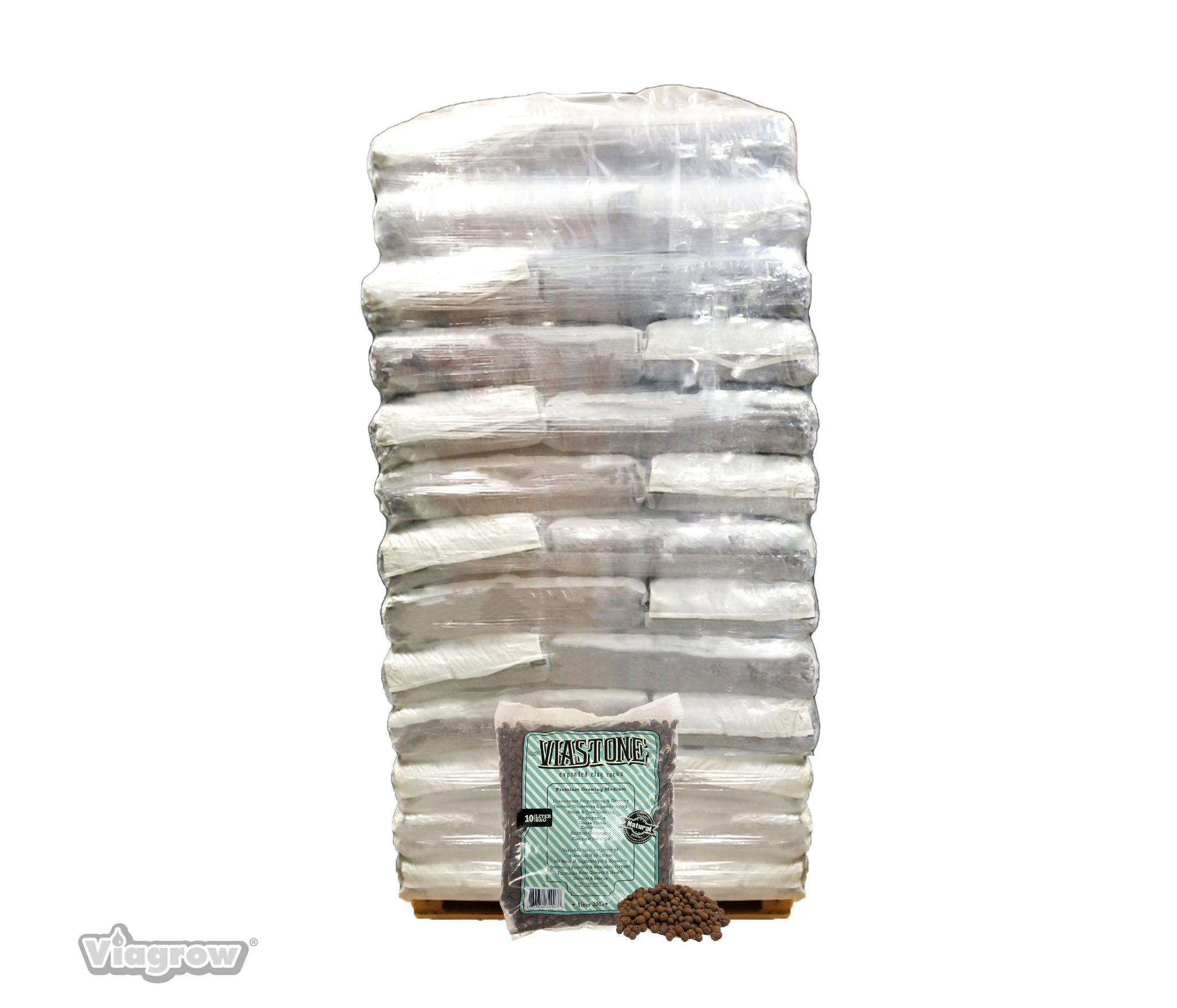 Viastone 10L Expanded Clay Pebbles Round Grow Rocks Hydroponic Growing Medium 240-Pallet