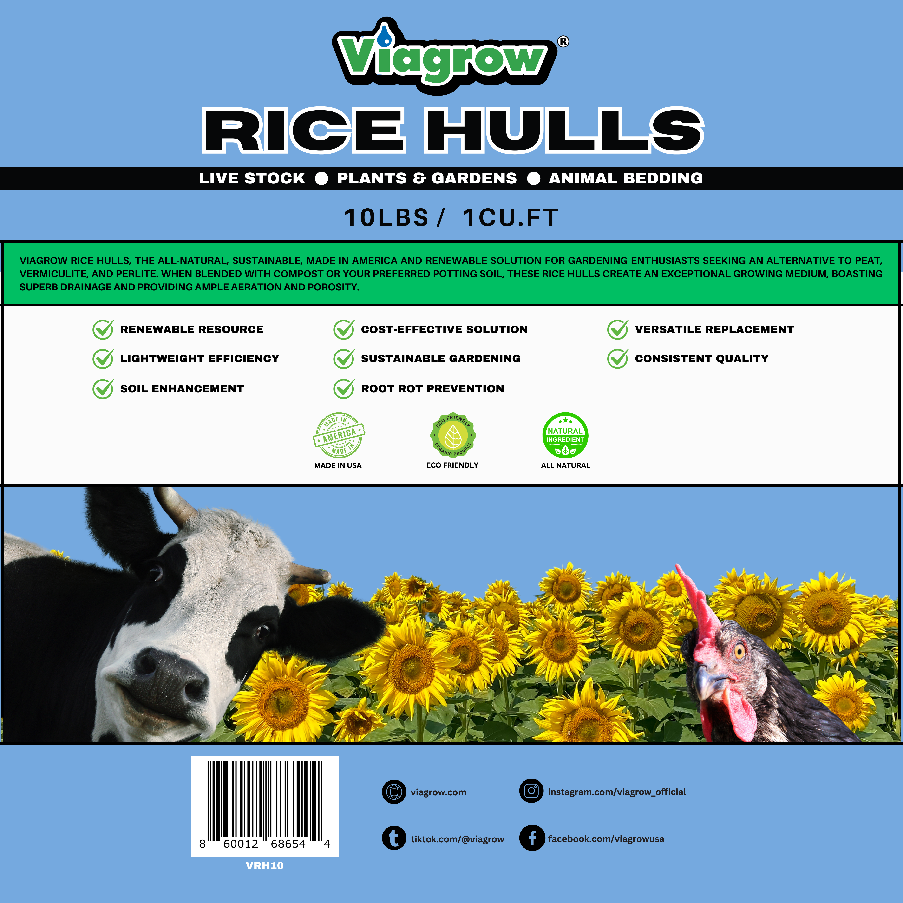 Viagrow 1 cu. ft. (10 lb.) Organic Rice Hulls Soil Amendment (Packs)
