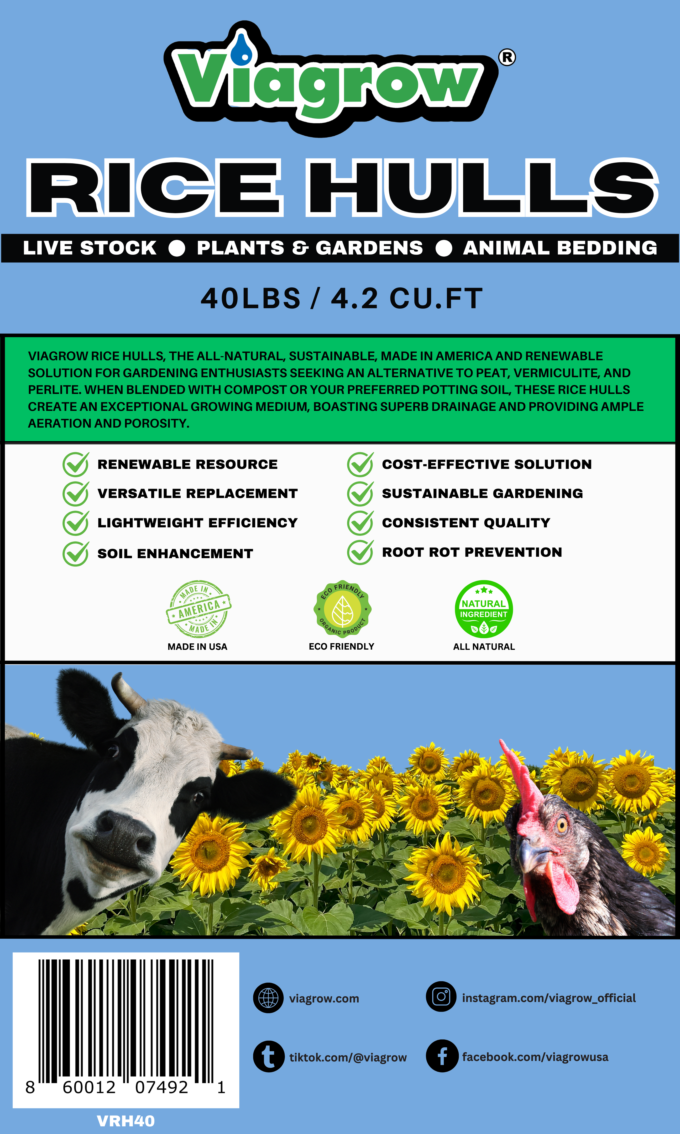 Viagrow 4.2 cu. ft. (40 lb.) Organic Rice Hulls Soil Amendment 32-Pallet