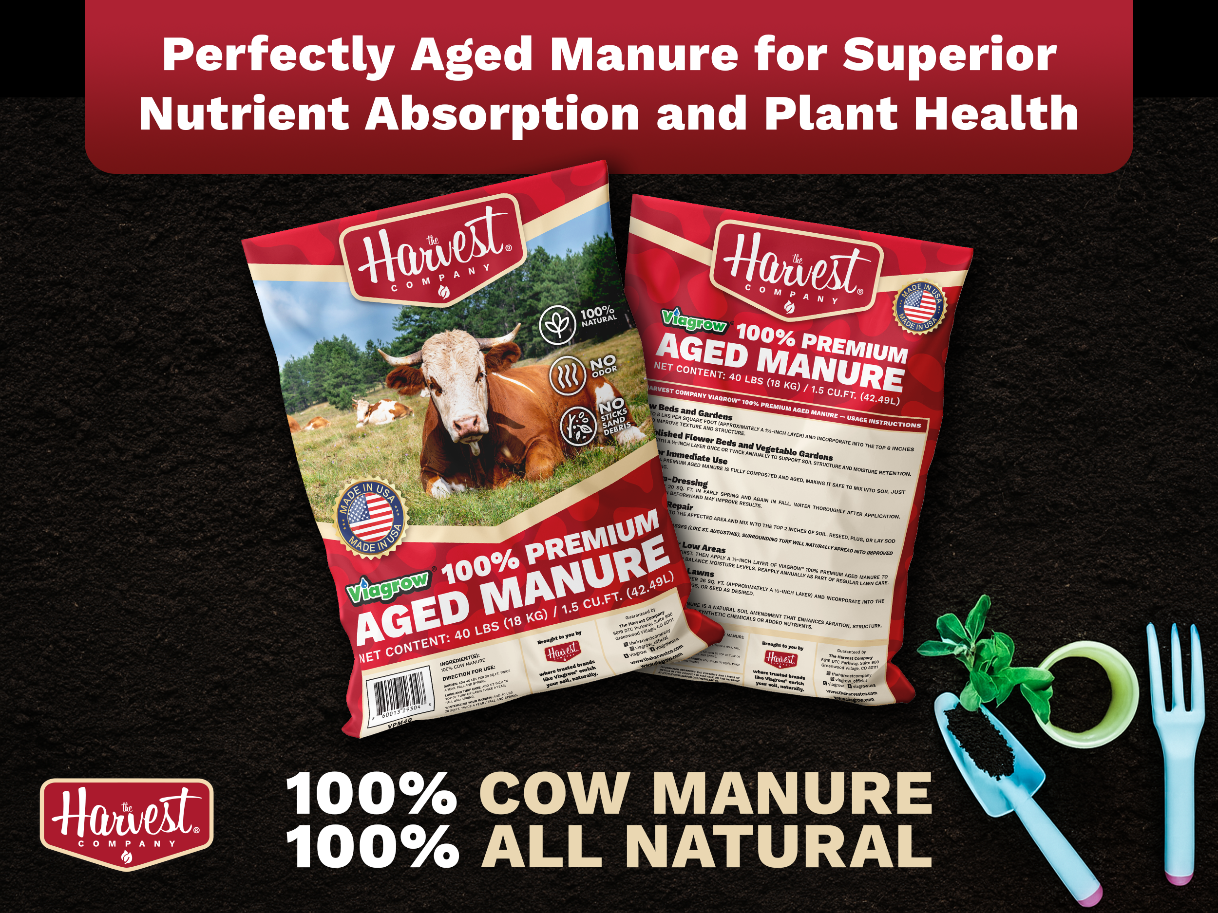 Viagrow 40 lb. 1.5 cu. ft. Organic Cow Manure Soil Amendment Premium Aged Compost (1-Pack) / A Product of The Harvest Company