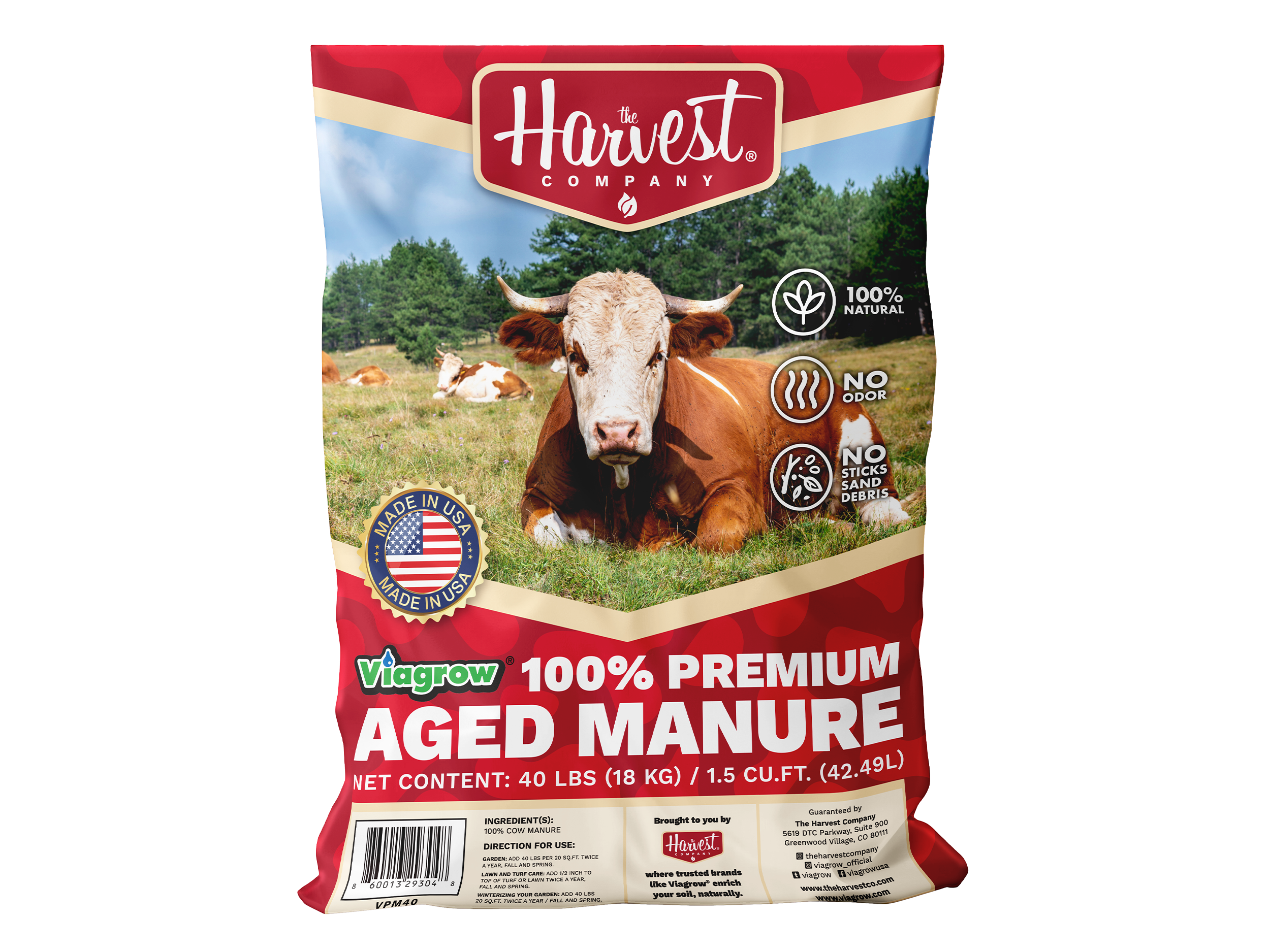 Viagrow 40 lb. 1.5 cu. ft. Organic Cow Manure Soil Amendment Premium Aged Compost (60-Bag Pallet) / A Product of The Harvest Company