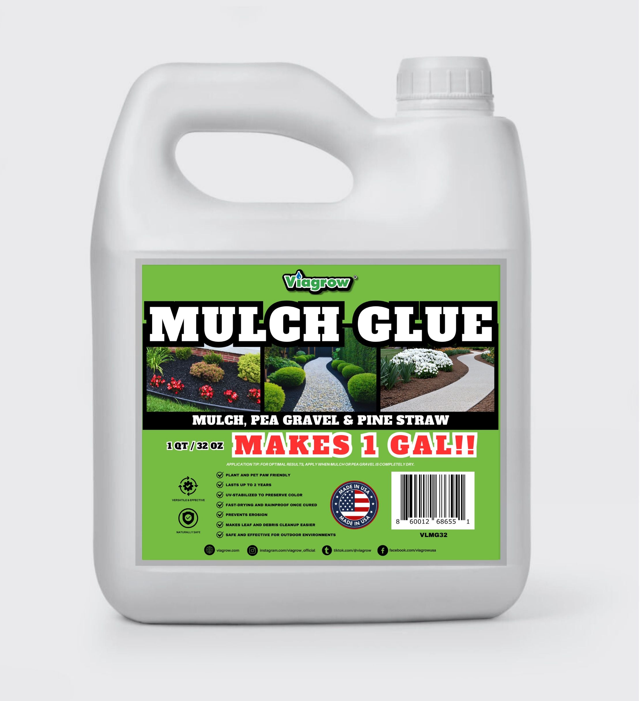 Viagrow Mulch Glue 1 QT / 32 OZ: Makes 1 Gal / Covers Approx. 125 Sq. Ft.