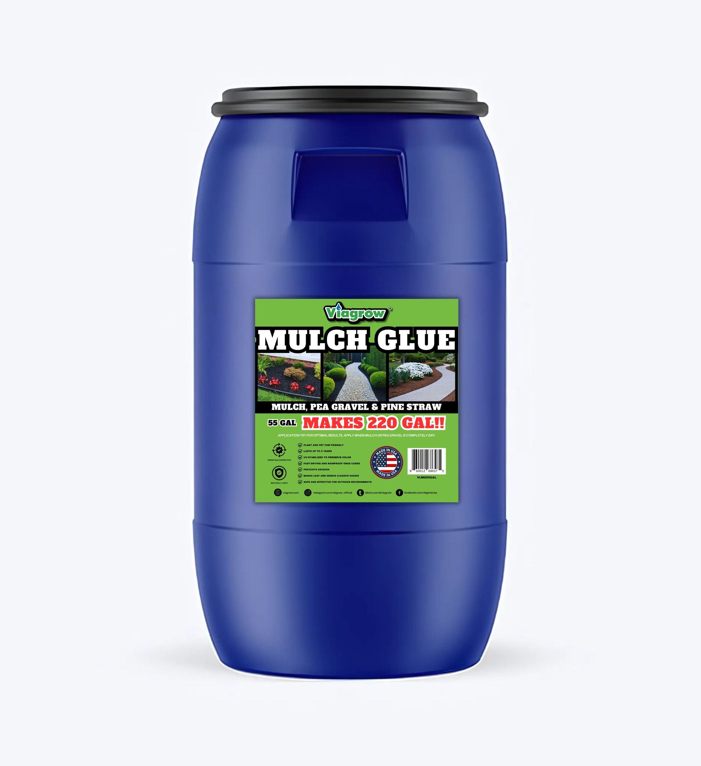 Viagrow Mulch Glue 55 Gal / Makes 220 Gal / Covers Approx. 110,000 Sq. Ft.