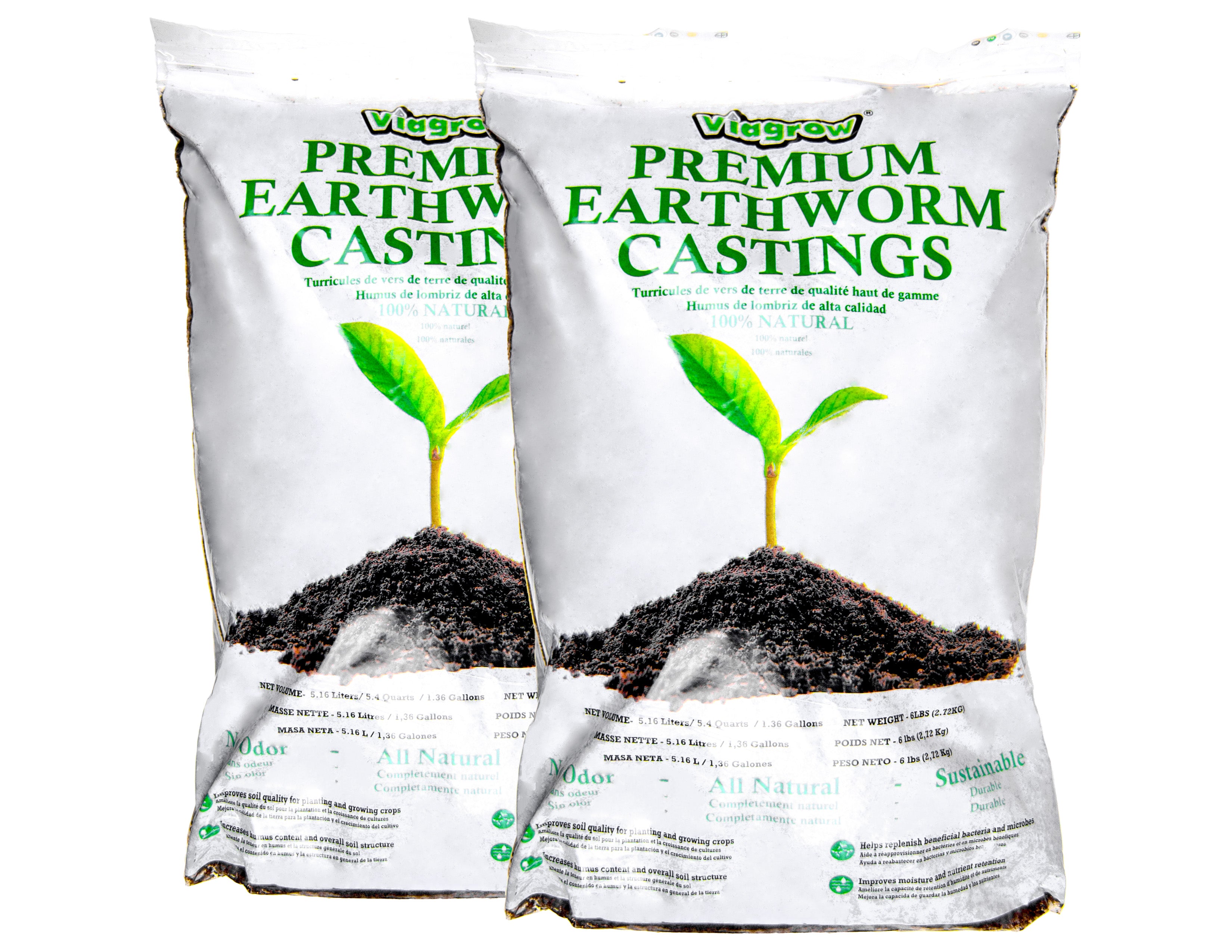 Viagrow 6 lb. Organic Premium Earthworm Castings Natural Soil Builder and Soil Amendment (Packs)