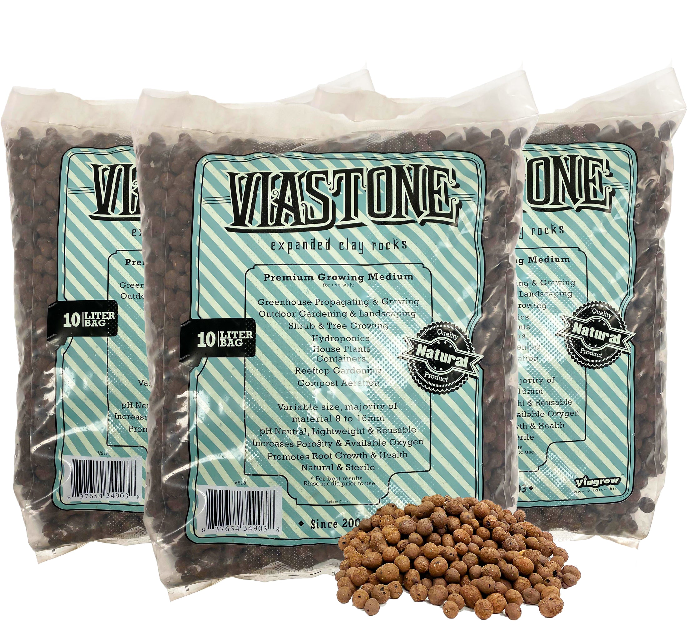 Viastone 10L Expanded Clay Pebbles Round Grow Rocks Hydroponic Growing Medium (Packs)