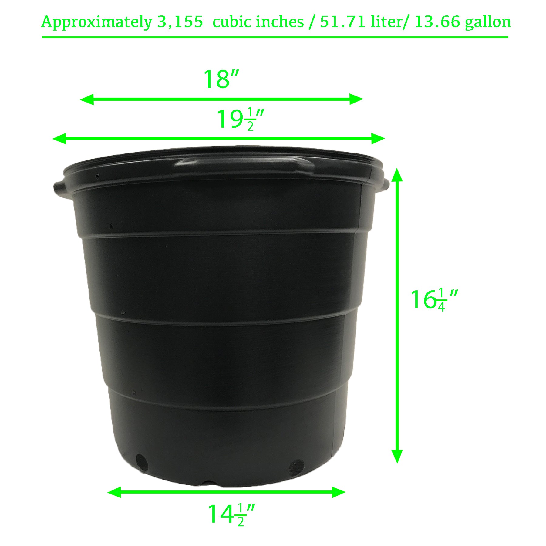 Viagrow 15 gal. 19.5 in. L x 14.5 in. W x 16.25 in. H Black Indoor/Outdoor Plastic Nursery Pot