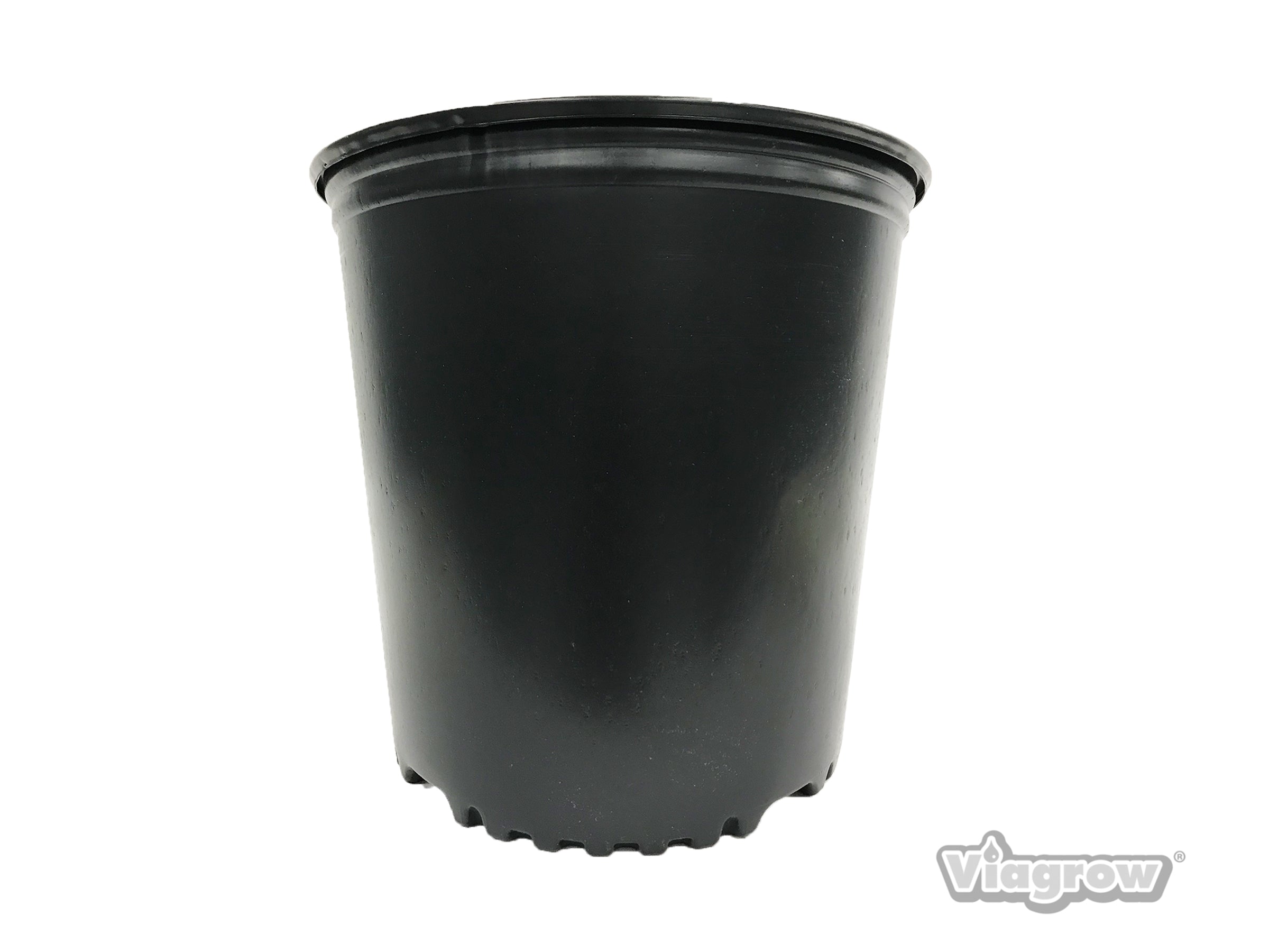 A black Viagrow 2 gallon nursery pot with a raised rim design, suitable for small plants and seedlings.