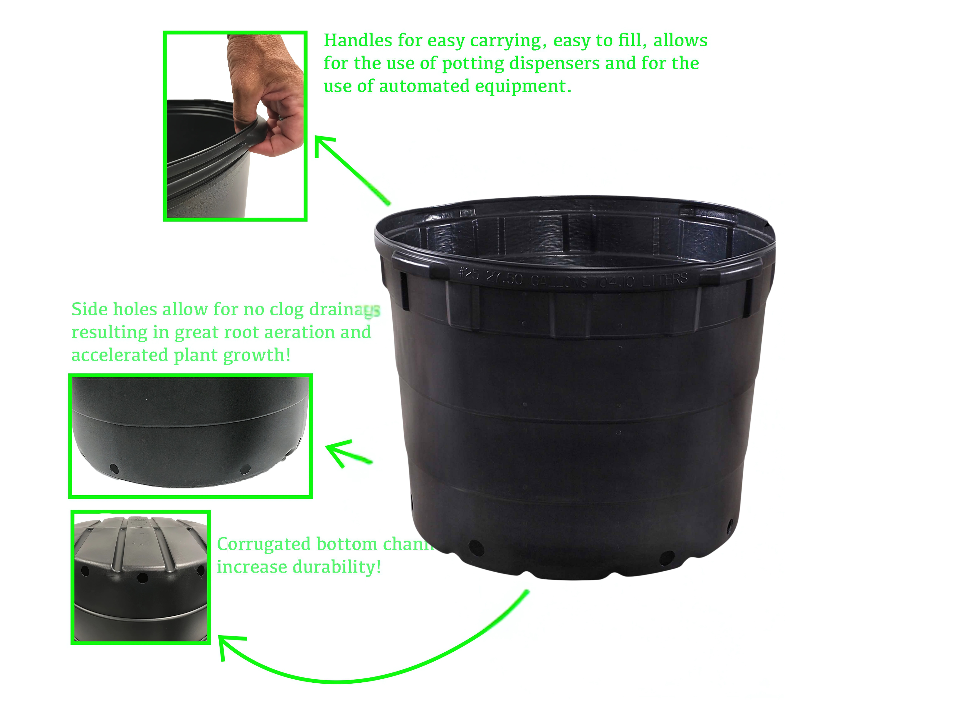 Viagrow 25 gal. 24 in. L x 18 in. W Black Indoor/Outdoor Plastic Nursery Pot 300-Pallet