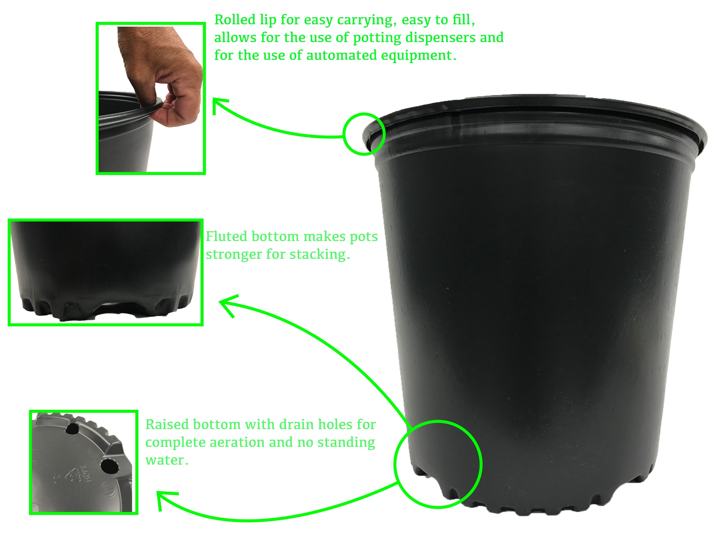 Viagrow 2 gal. 9.5 in. L x 7.5 in. W x 8.125 in. H Black Indoor/Outdoor Plastic Nursery Pot