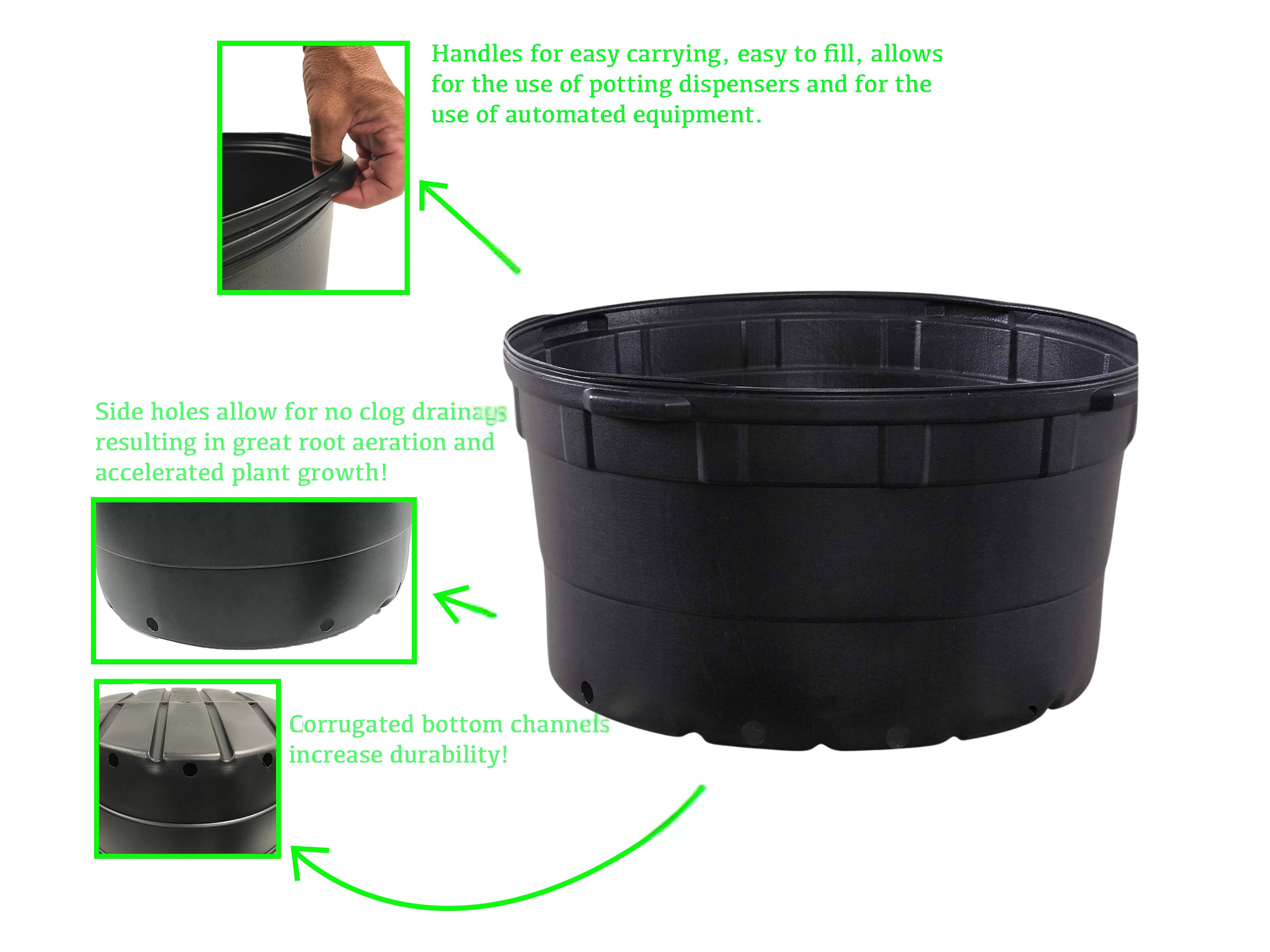 Viagrow 35 gal. 28 in. L x 28 in. W x 15 in. H Black Indoor/Outdoor Plastic Nursery Pot
