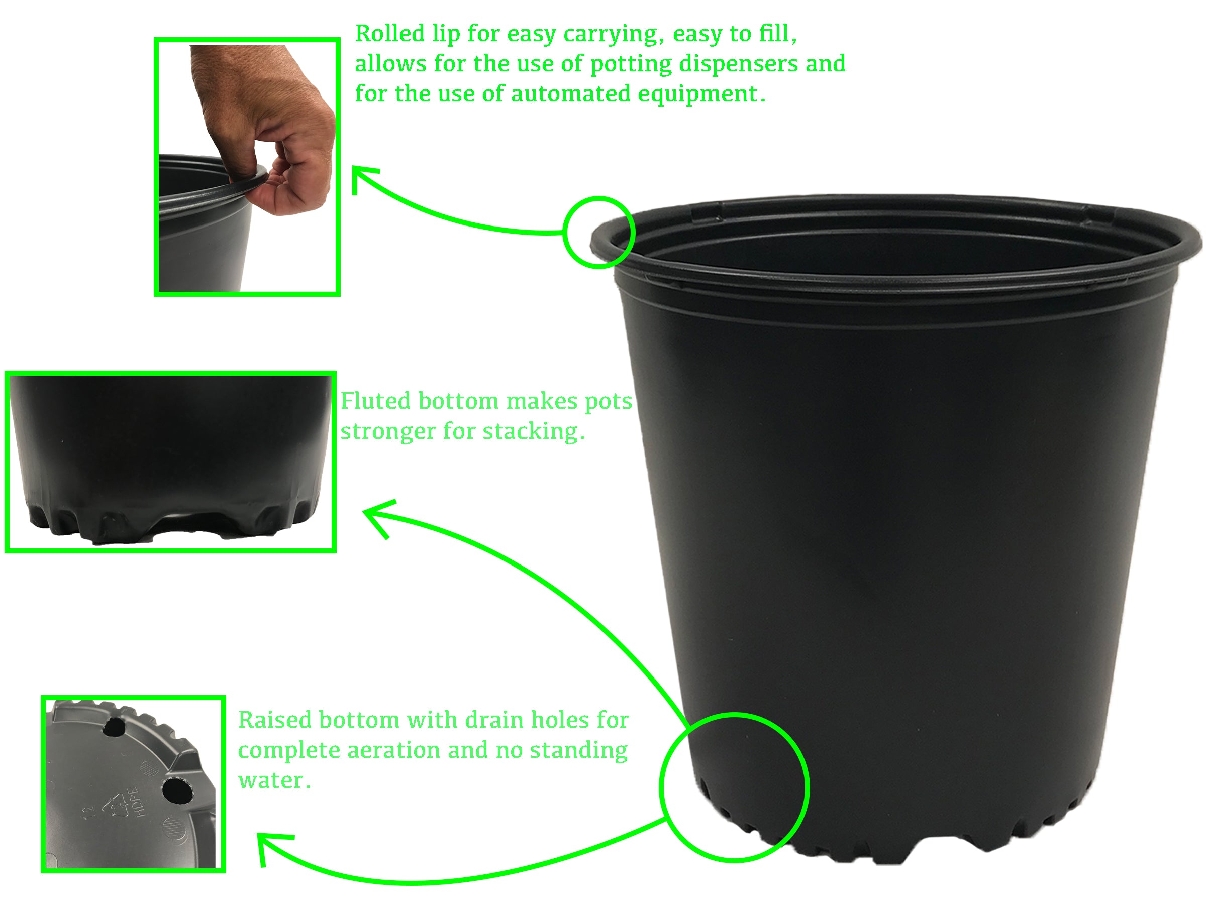 Viagrow 5 gal. Black Indoor/Outdoor Plastic Nursery Pot