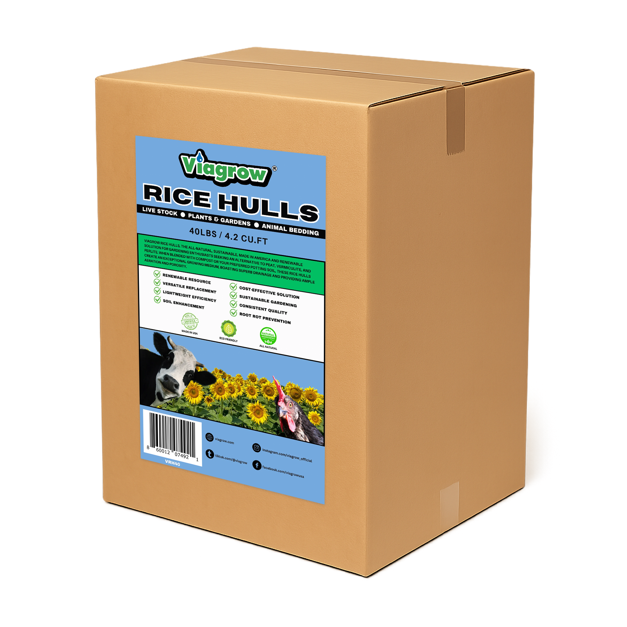 Viagrow 4.2 cu. ft. (40 lb.) Organic Rice Hulls Soil Amendment (Packs)