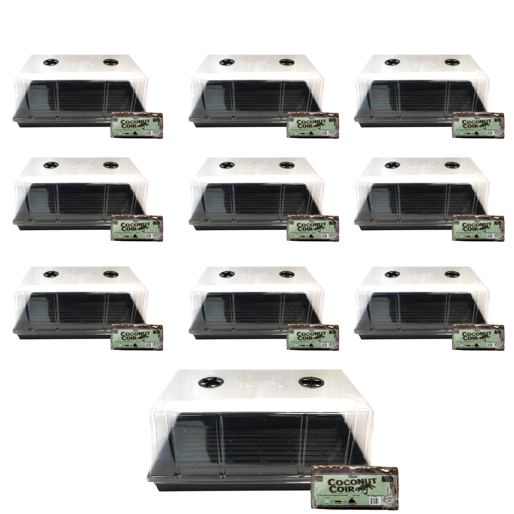 Viagrow Extra-Strength 10 in. x 20 in. Propagation Kit with 7 in. Tall Dome, Heavy-Duty Tray, and Premium Coco Coir Seedling Media (Packs)