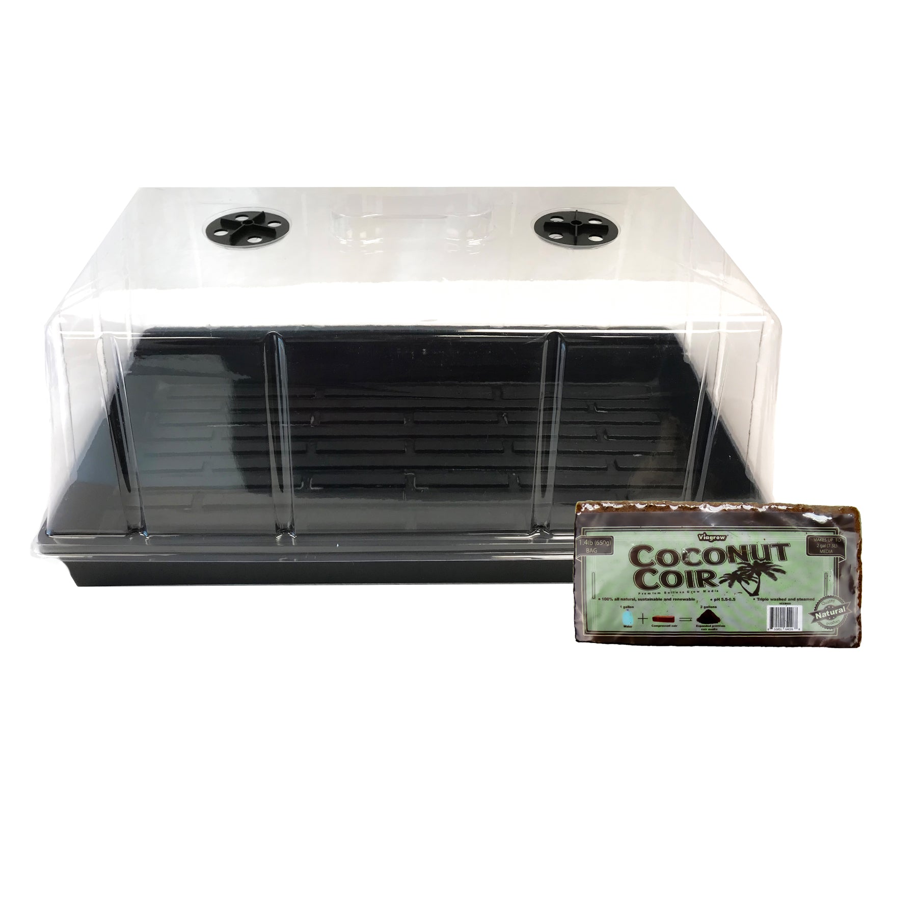 Viagrow Extra-Strength 10 in. x 20 in. Propagation Kit with 7 in. Tall Dome, Heavy-Duty Tray, and Premium Coco Coir Seedling Media (Packs)