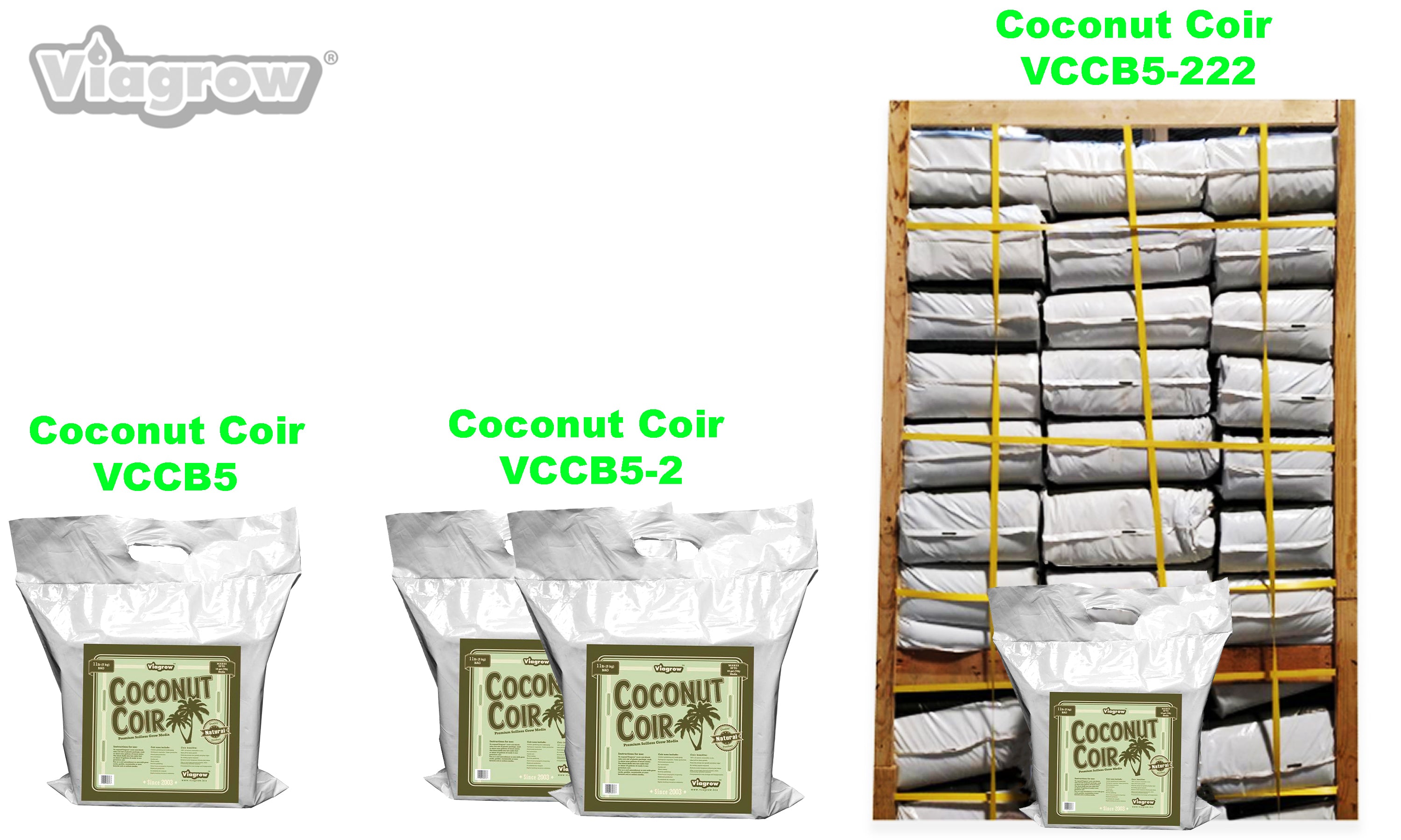 Viagrow 5 kg (11 lb.) OMRI Organic Compressed Coconut Coir Premium Grow Media 220-Pallet