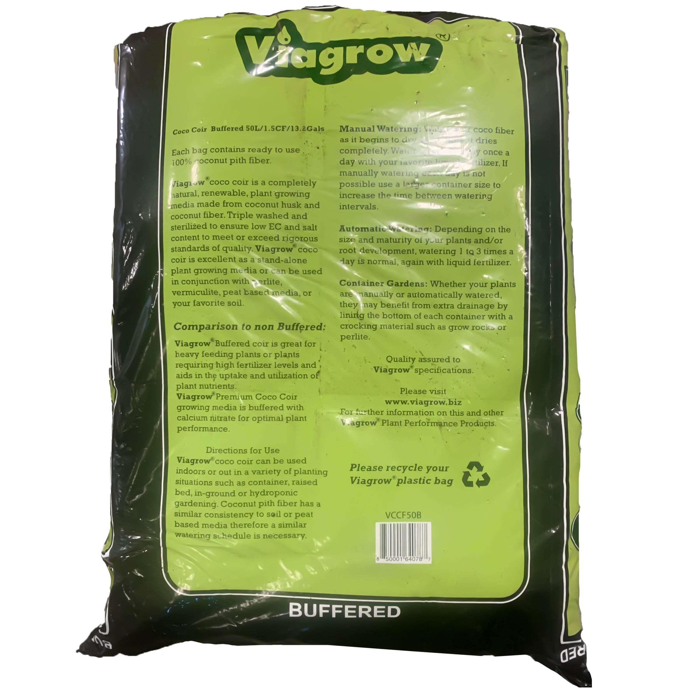 Viagrow 1.5 cu.ft. (50L) Buffered Loose Coconut Coir Soilless Grow Media Bag 90-Pallet