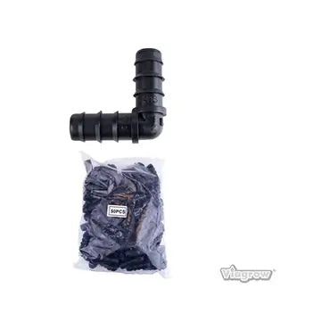 Viagrow 1/2 in. Barbed Elbow Connector – 90° Drip Irrigation Fitting for Hydroponics & Water Lines, Black (50-Pieces) 6-Case