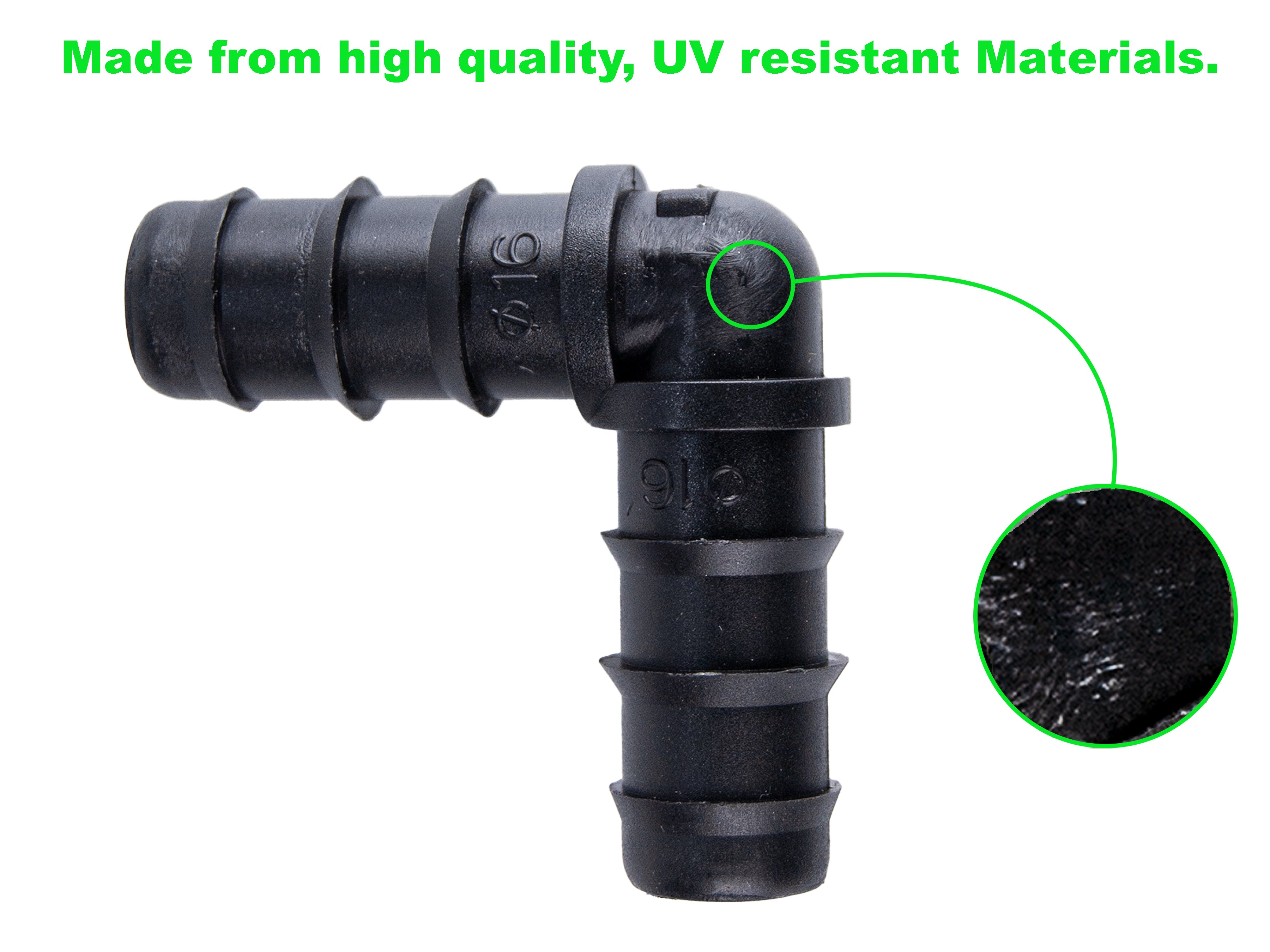 Viagrow 1/2 in. Barbed Elbow Connector – 90° Drip Irrigation Fitting for Hydroponics & Water Lines, Black (50-Pieces) 6-Case