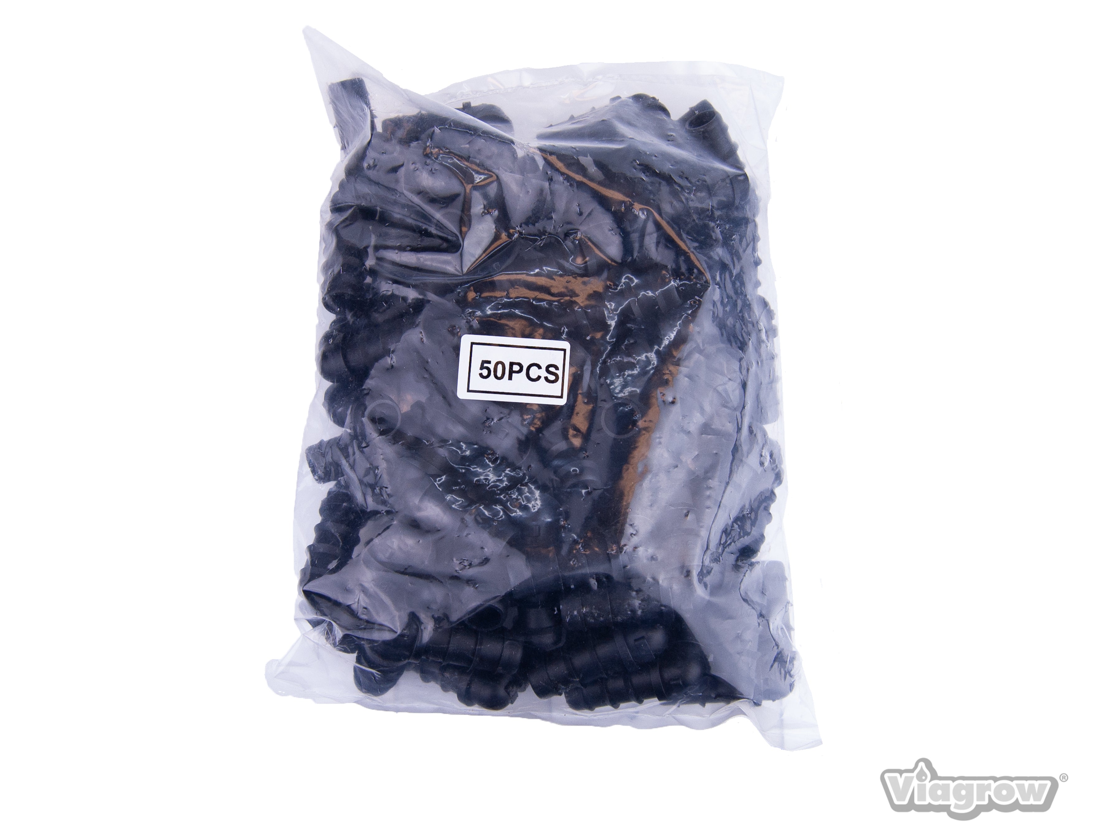 Viagrow 1/2 in. Barbed Elbow Connector – 90° Drip Irrigation Fitting for Hydroponics & Water Lines, Black (50-Pieces)