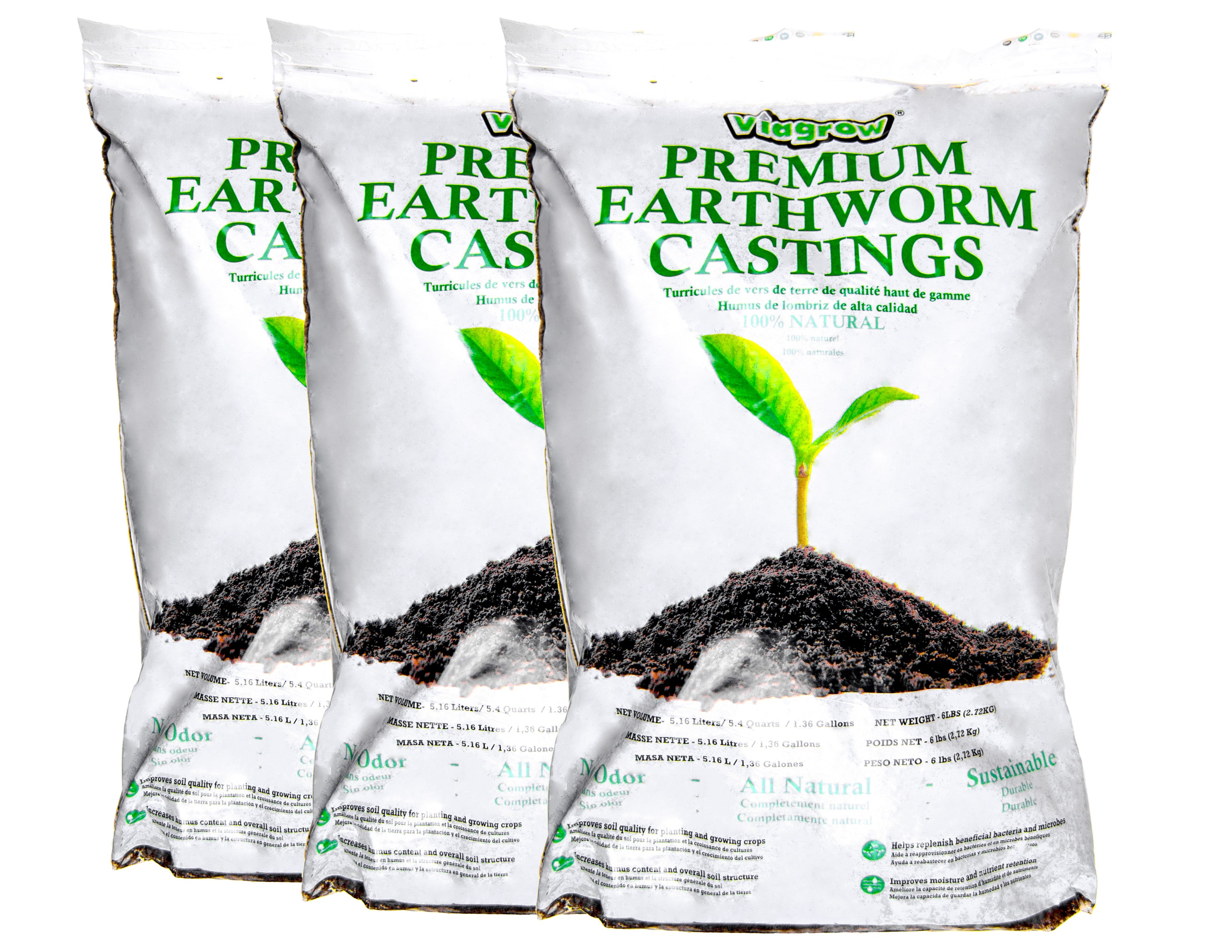 Viagrow 6 lb. Organic Premium Earthworm Castings Natural Soil Builder and Soil Amendment (Packs)