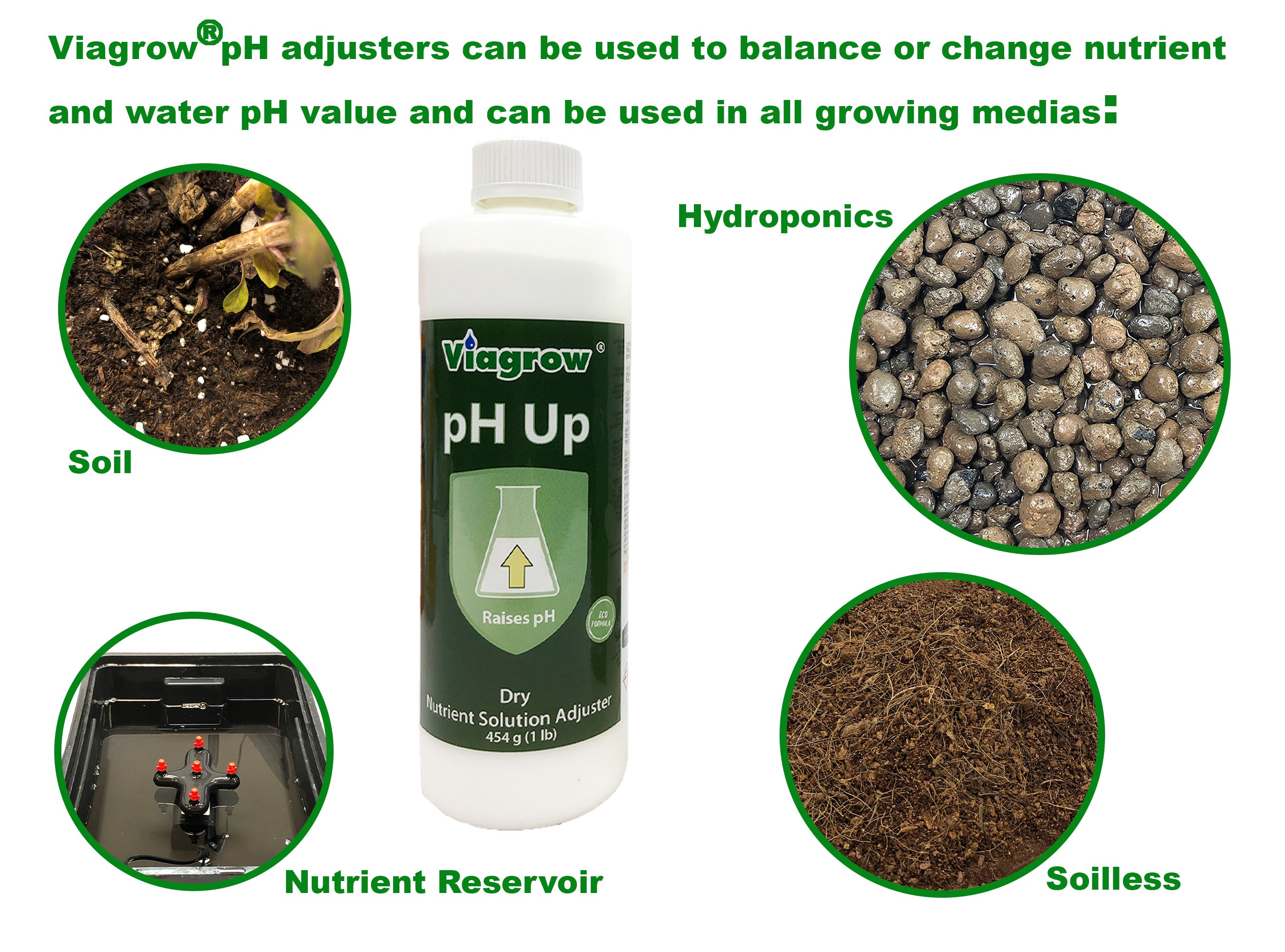 Viagrow Natural pH Up Adjusting Crystals 1 lb. Green Concentrate Application Type Nutrient Solution 48-Case