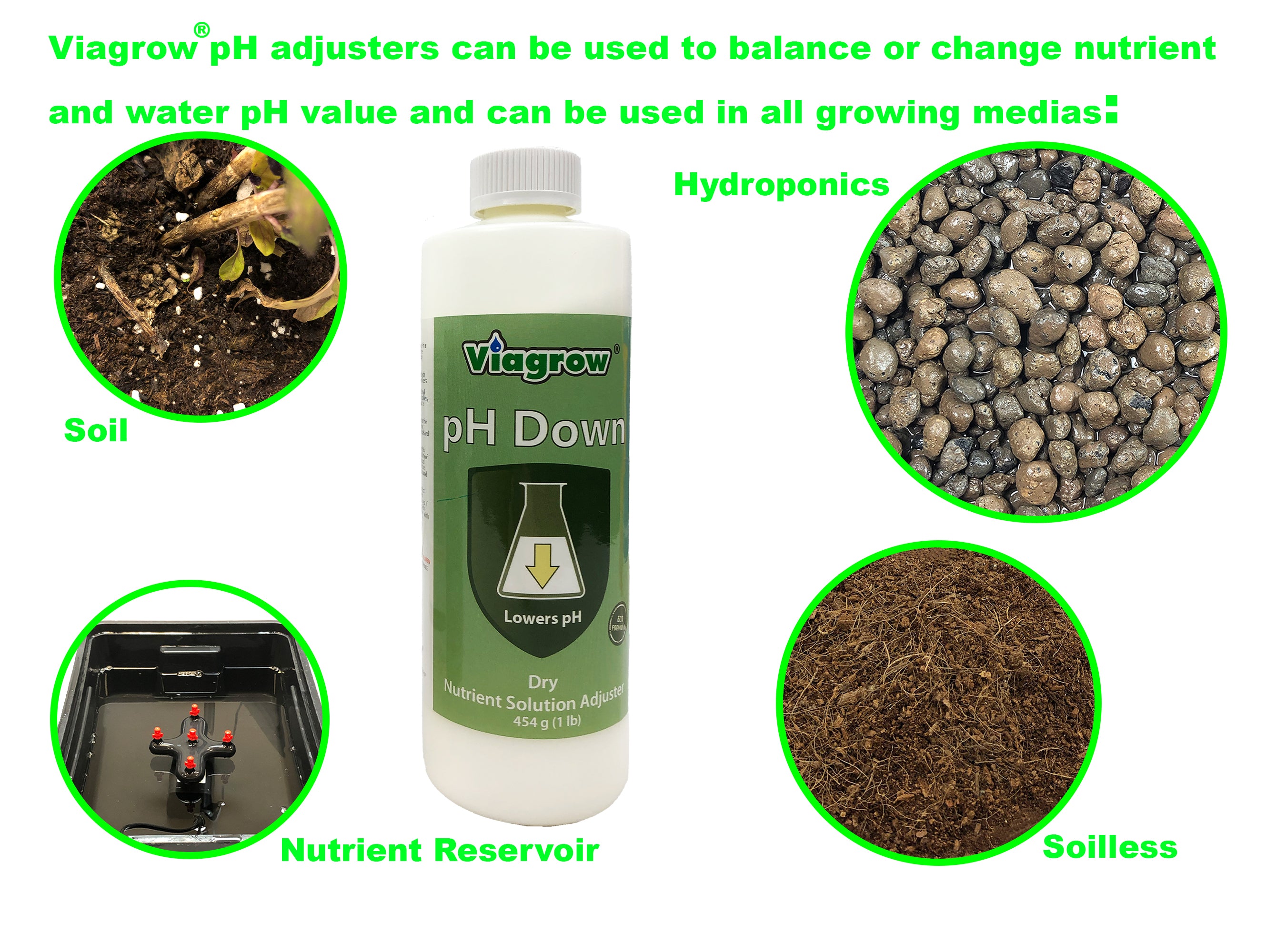 Viagrow Natural pH Down Adjusting Crystals 1 lb. Green Concentrate Application Type Nutrient Solution 48-Case