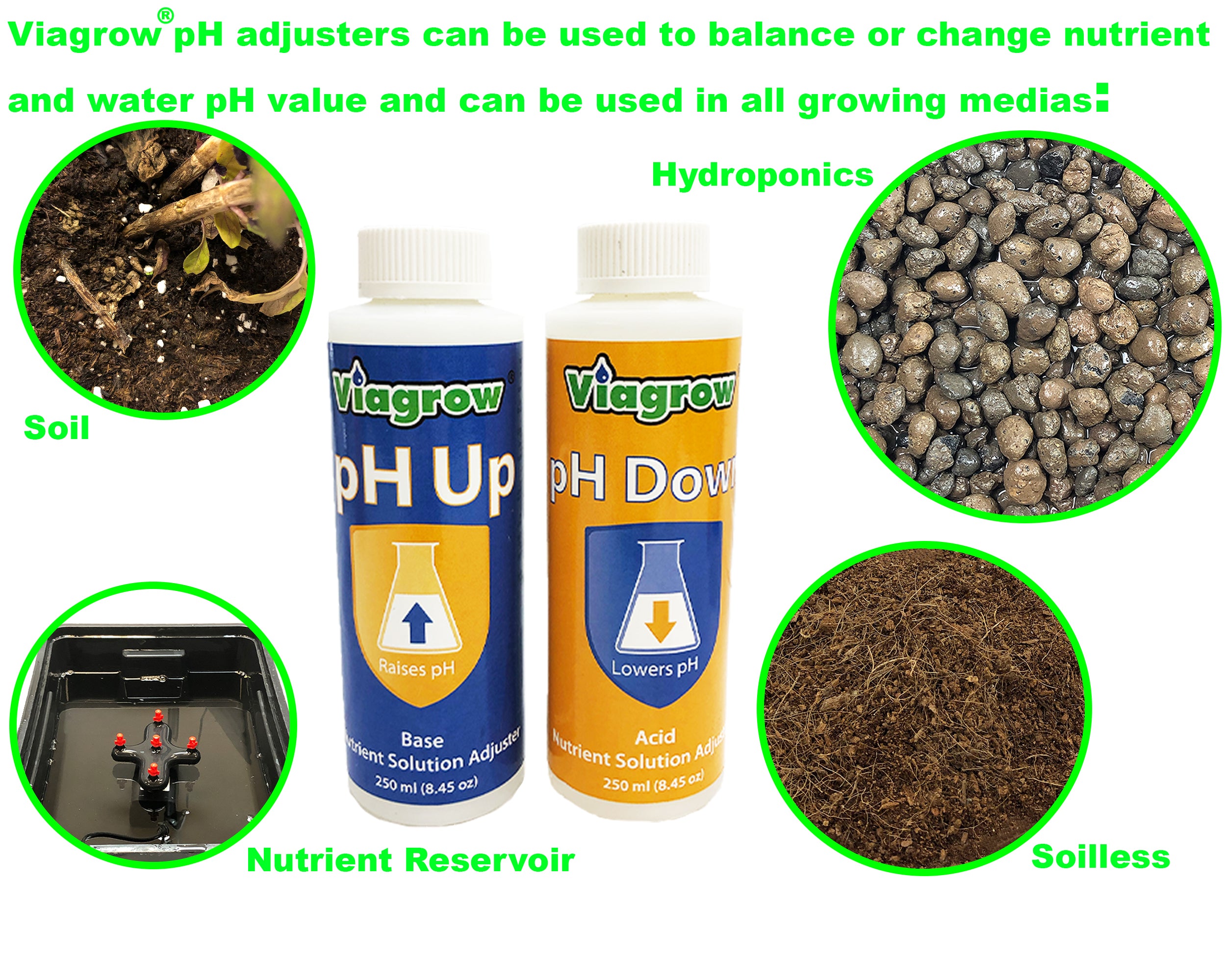 Viagrow pH Control Kit 8 oz. Organic Nutrient Solution Adjuster Concentrate Plant pH Up and Down with Testing Kit