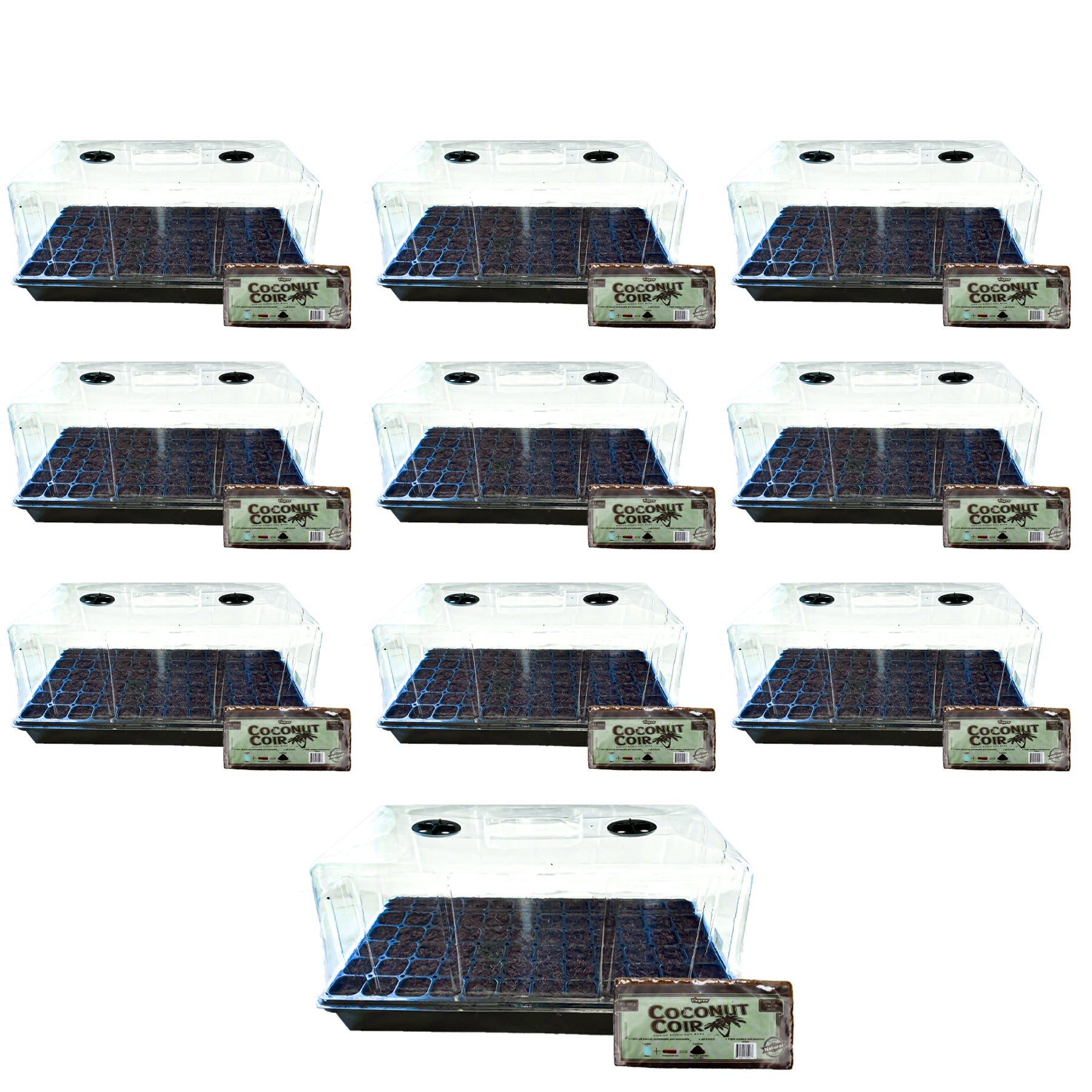 Viagrow Extra-Strength 10 in. x 20 in. Propagation Kit with 7 in. Tall Dome, 72-Cell Insert and Standard Flat Tray, and Premium Coco Coir Seedling Media (Packs)