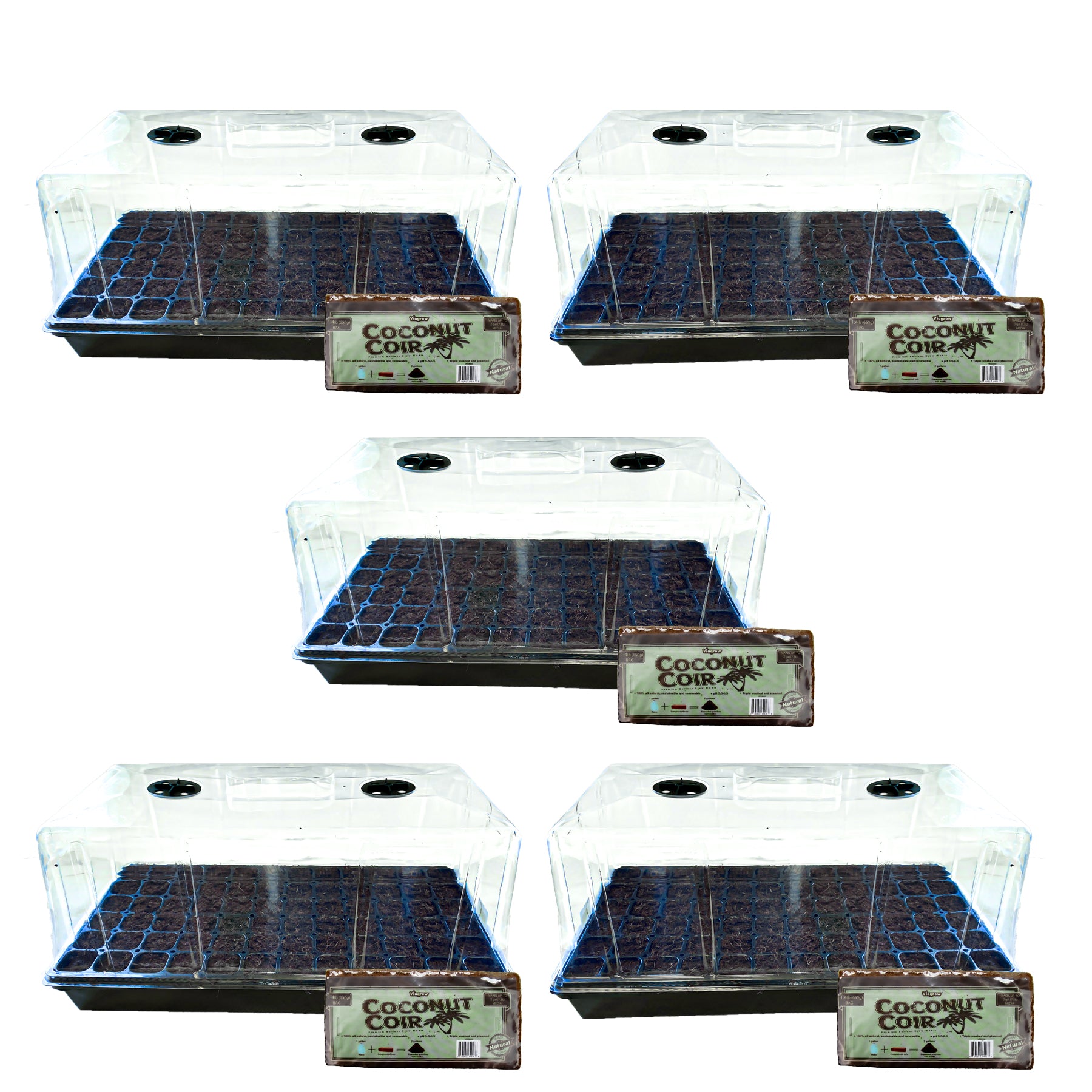 Viagrow Extra-Strength 10 in. x 20 in. Propagation Kit with 7 in. Tall Dome, 72-Cell Insert and Standard Flat Tray, and Premium Coco Coir Seedling Media (Packs)