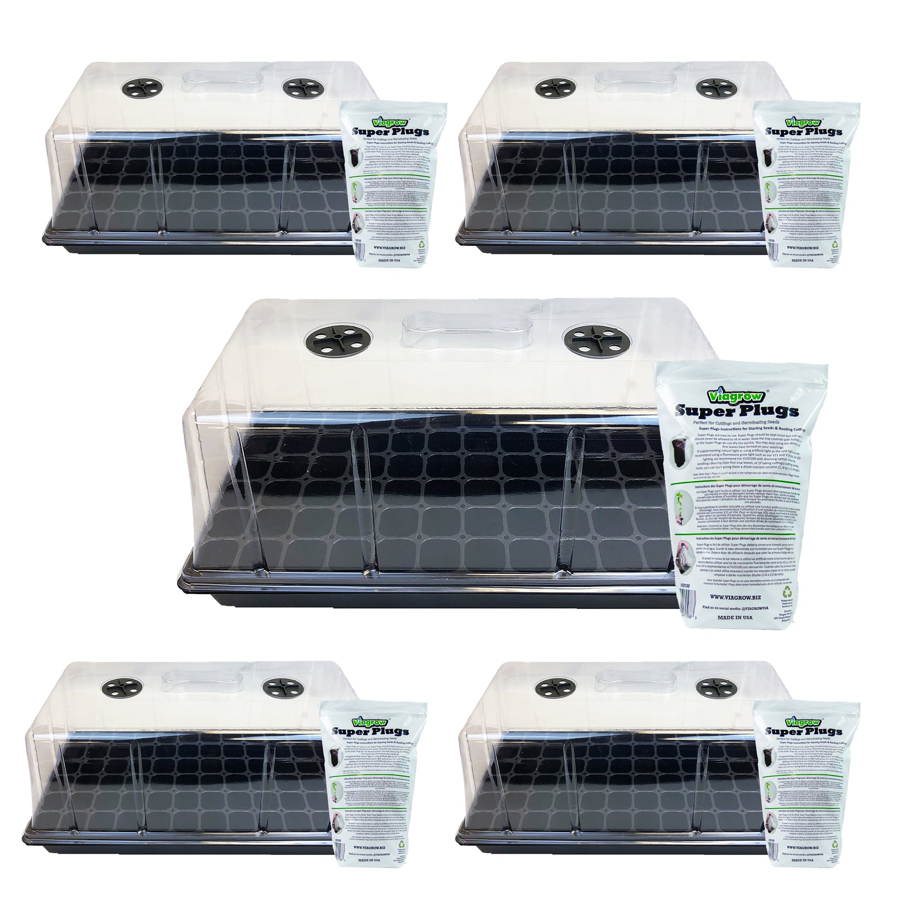 Viagrow Extra-Strength 10 in. x 20 in. Seed Starter Propagation Kit with 7 in. Tall Dome, , 72-Cell Insert and Standard Flat Tray, and Seed Starter Plugs (Packs)