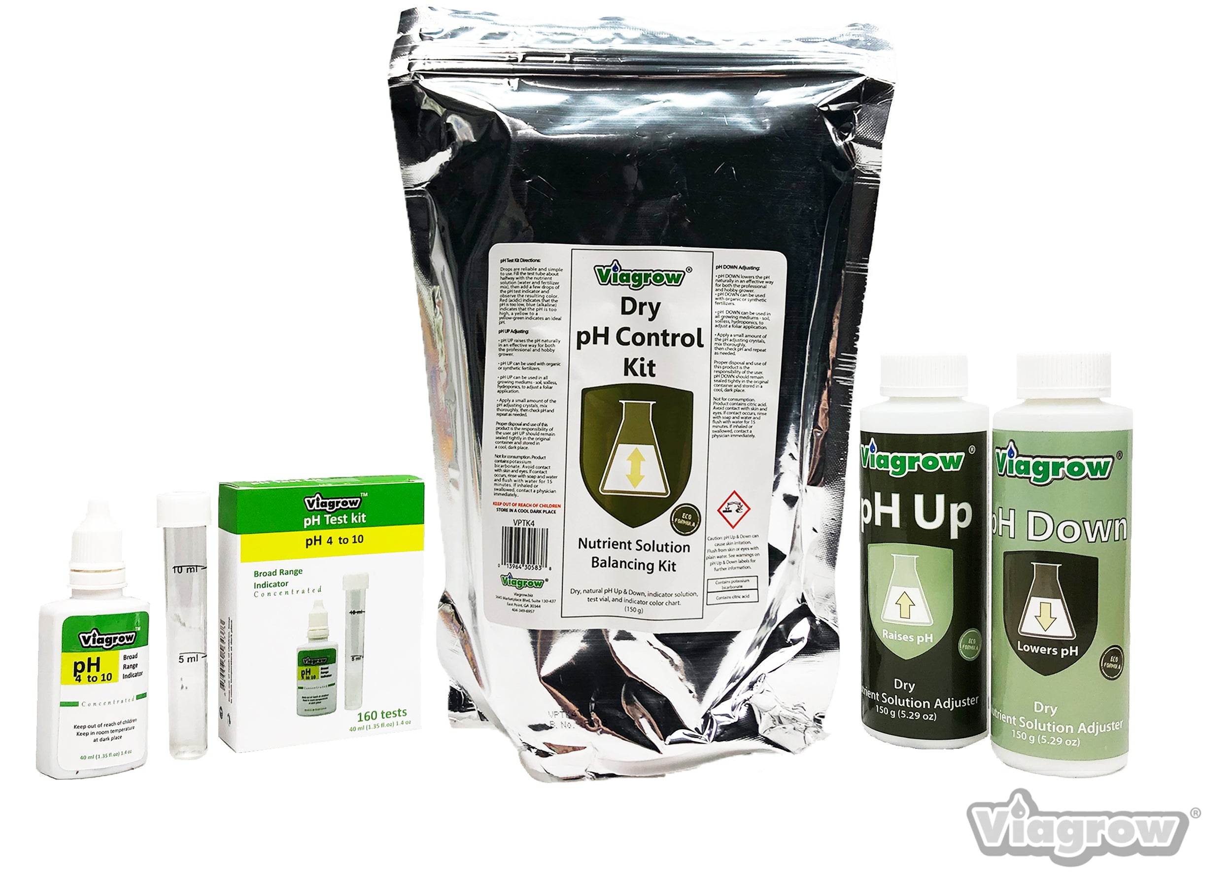 Viagrow pH Control Kit 1.4 oz. Organic Nutrient Solution Crystal Concentrate Application Type Tester and Adjuster 25-Case