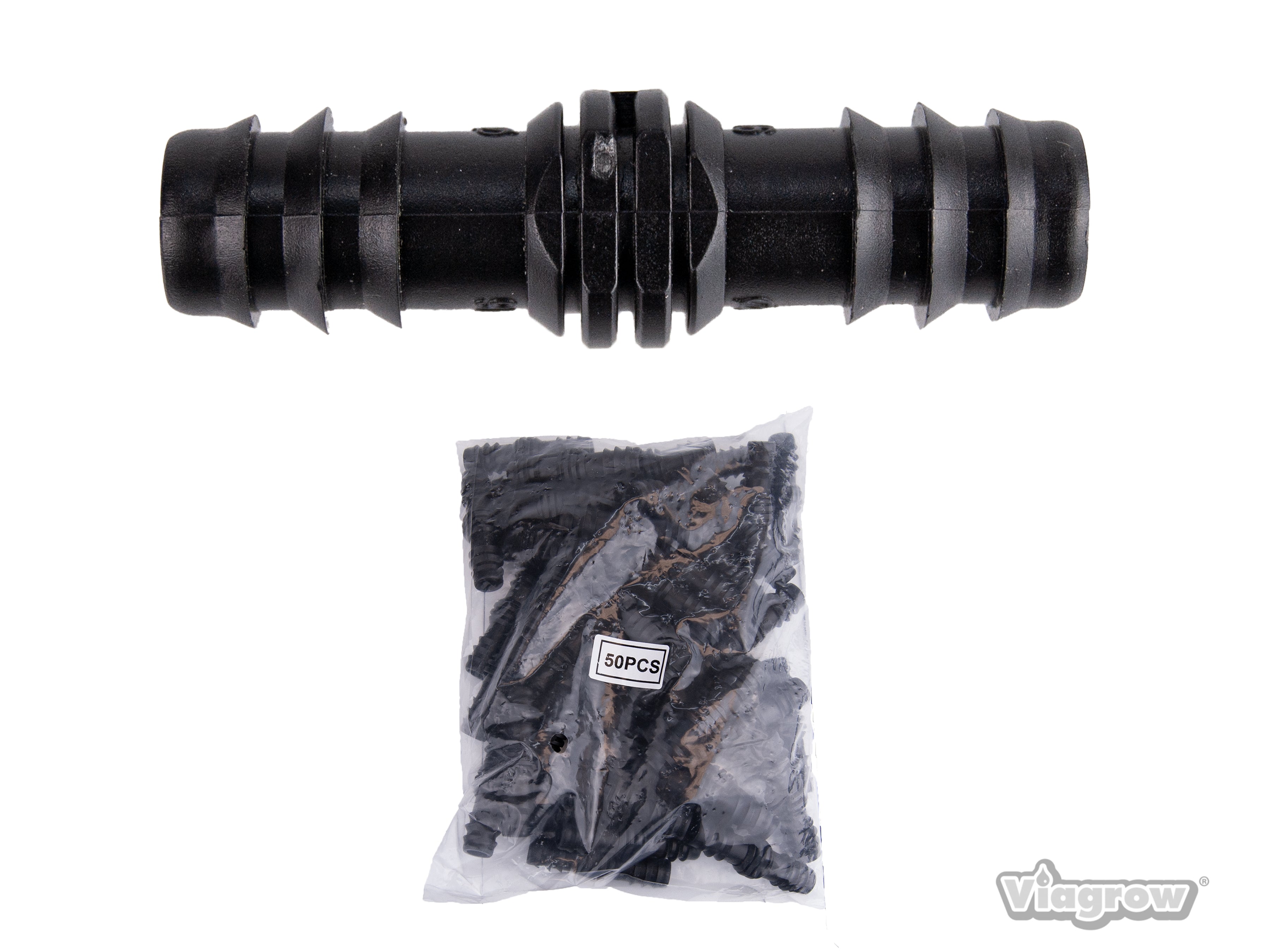 Viagrow 1/2 in. Barbed Straight Connector – Black Irrigation Fitting for Hydroponics & Drip Systems (50-Pieces) 6-Case