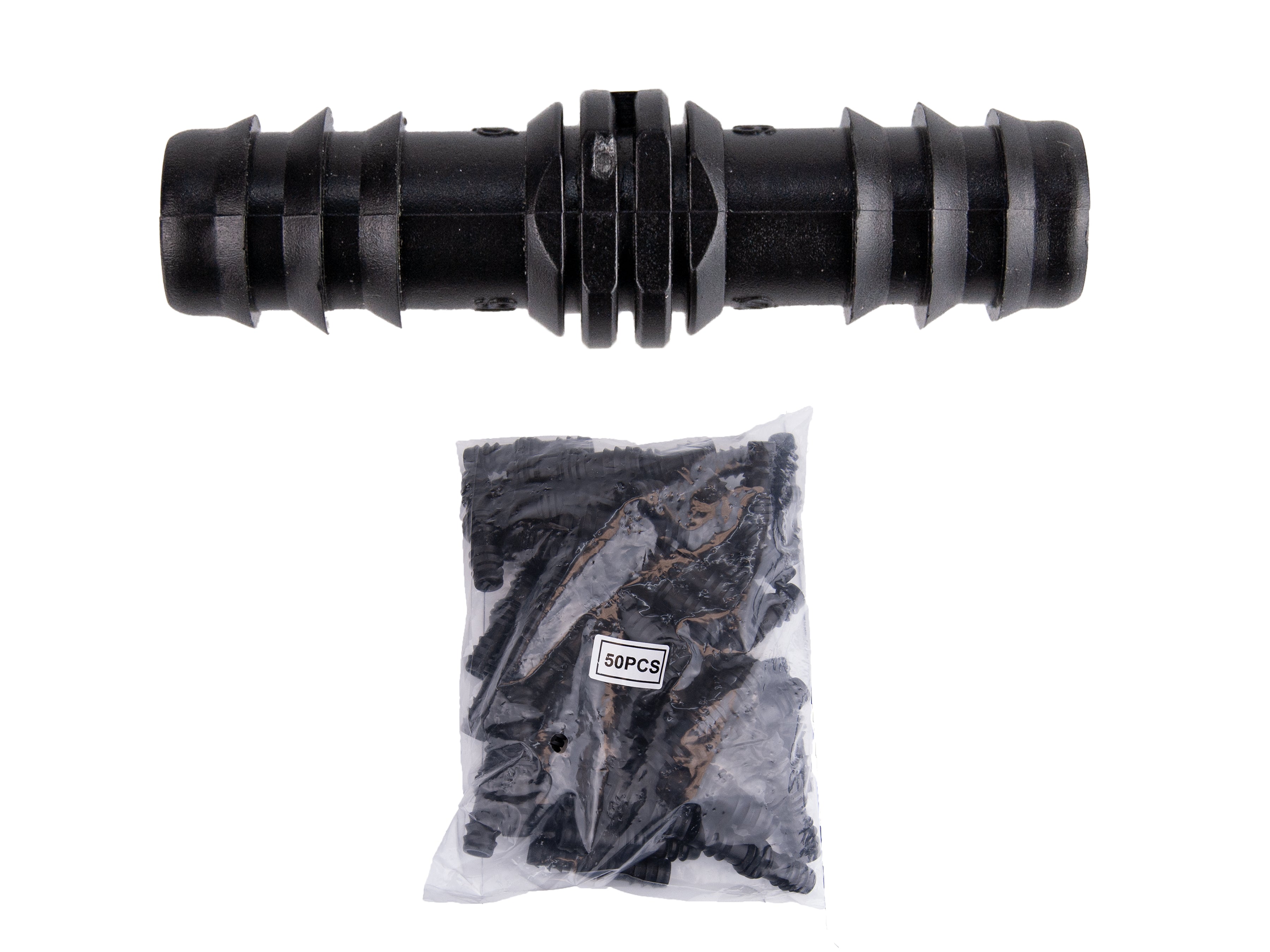 Viagrow 1/2 in. Barbed Straight Connector – Black Irrigation Fitting for Hydroponics & Drip Systems (50-Pieces)