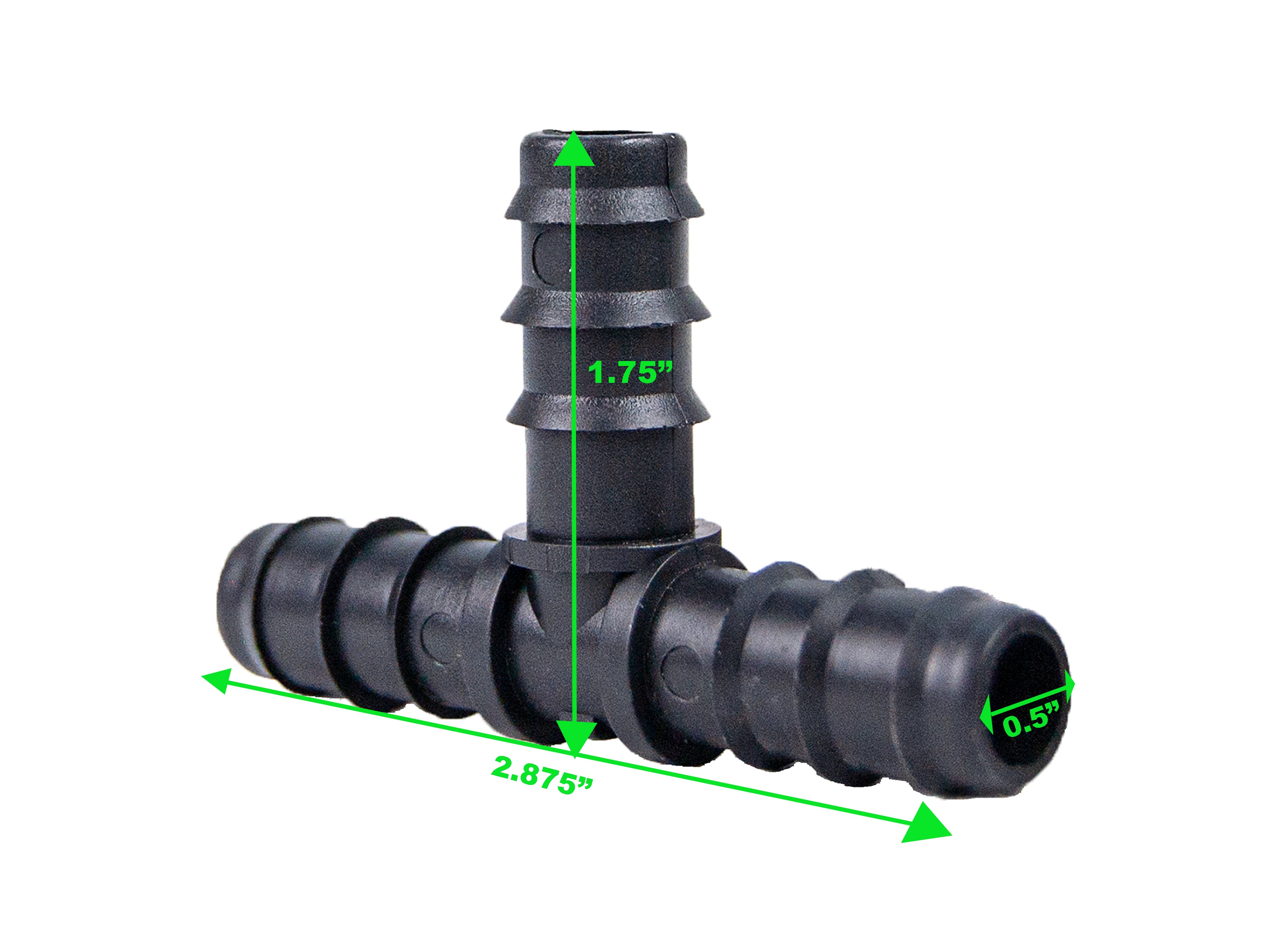 Viagrow 1/2 in. Barbed Tee Connector – UV-Resistant Irrigation Fitting for Drip Systems, Black, (50-Pieces)