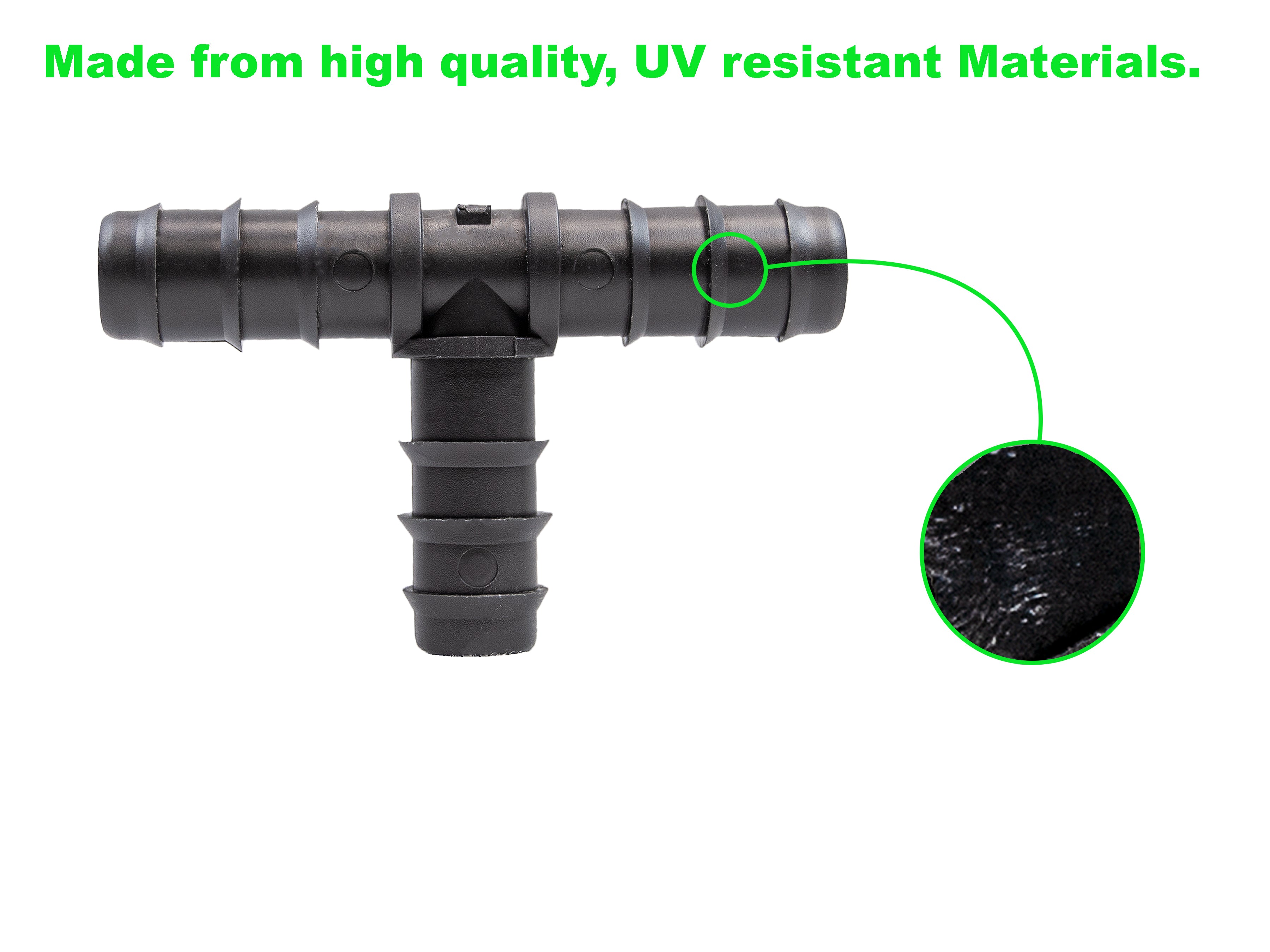 Viagrow 1/2 in. Barbed Tee Connector – UV-Resistant Irrigation Fitting for Drip Systems, Black, (50-Pieces) 6-Case