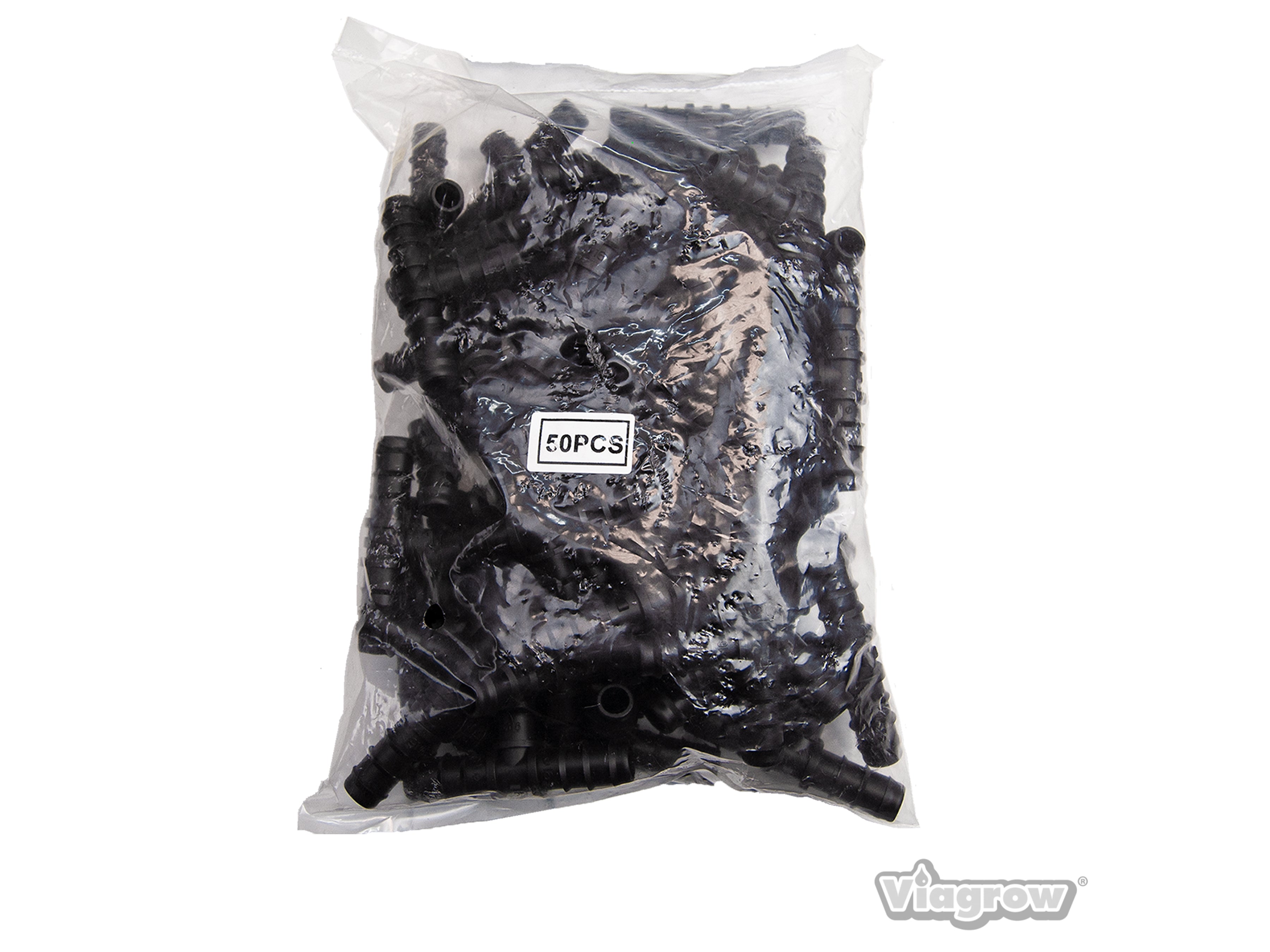 Viagrow 1/2 in. Barbed Tee Connector – UV-Resistant Irrigation Fitting for Drip Systems, Black, (50-Pieces) 6-Case