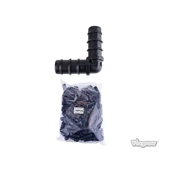Viagrow 1/2 in. Barbed Elbow Connector – 90° Drip Irrigation Fitting for Hydroponics & Water Lines, Black (50-Pieces)