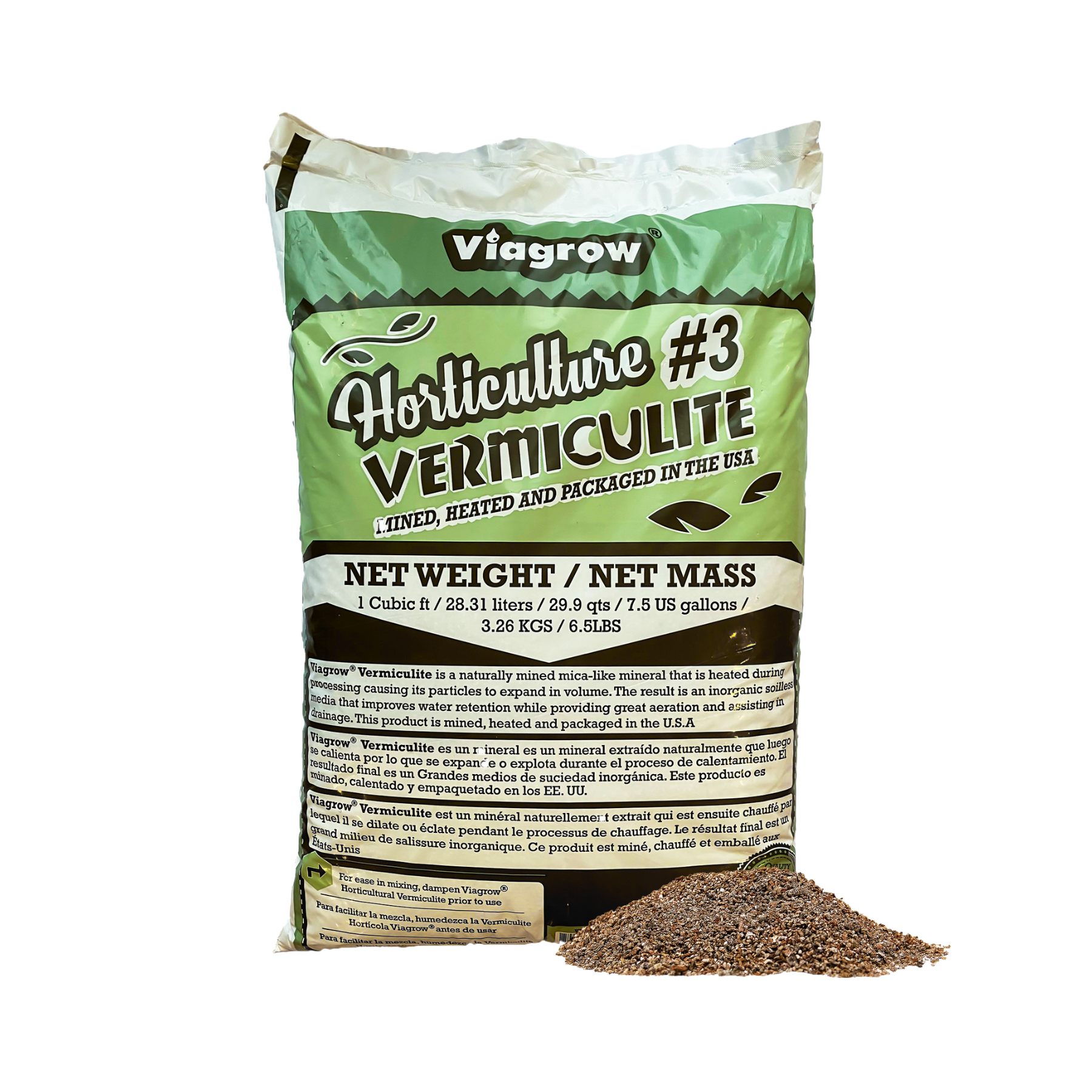 Vermiculite horticole Viagrow, 29,9 pintes / 1 pi cube / 7,5 gallons / 28,25 litres, palette de 80