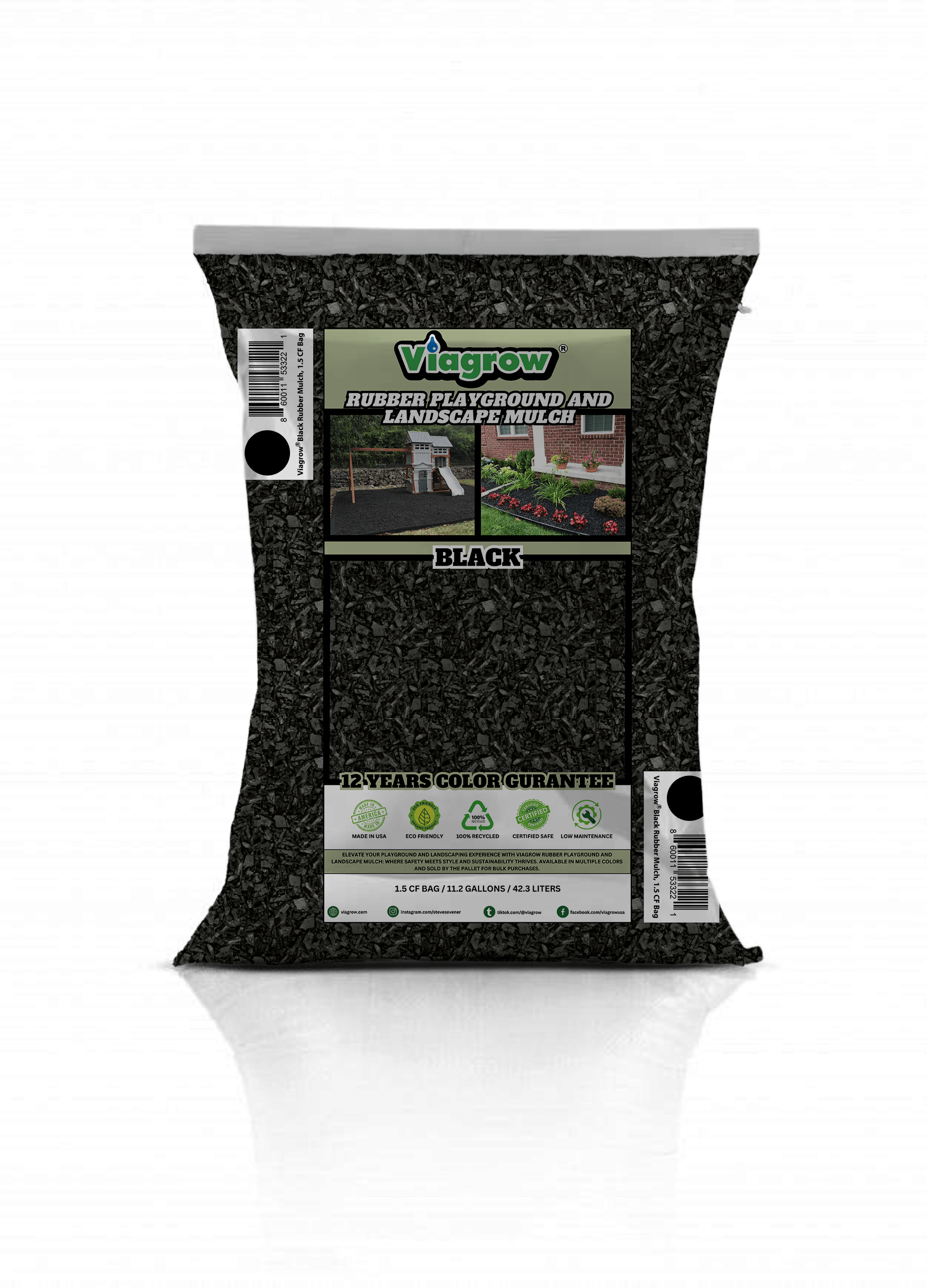 Black Rubber Playground & Landscape Mulch by Viagrow, 1.5 CF Bag ( 11.2 Gallons / 42.3 Liters)