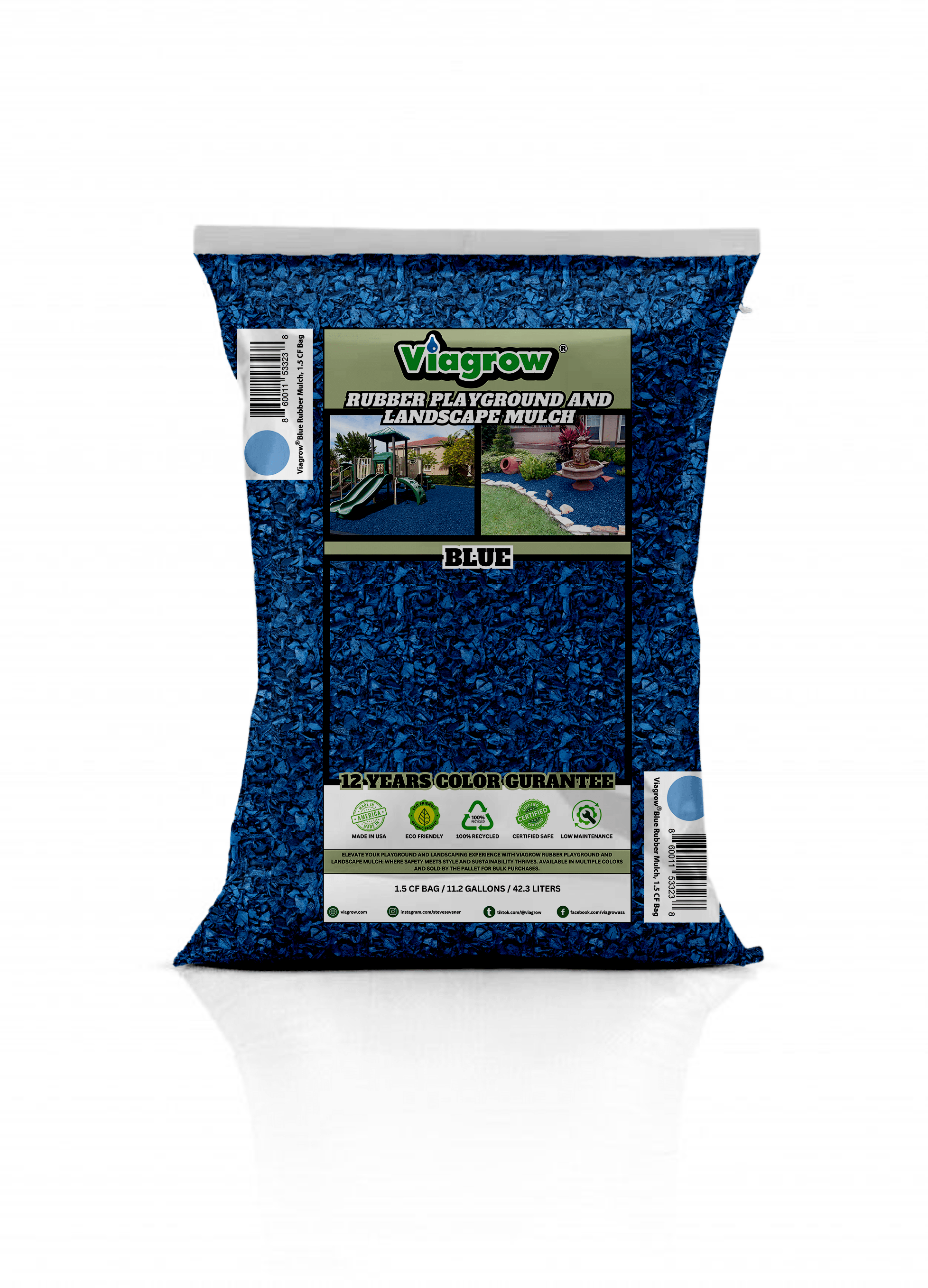 Blue Rubber Playground & Landscape Mulch by Viagrow, 1.5 CF Bag ( 11.2 Gallons / 42.3 Liters)