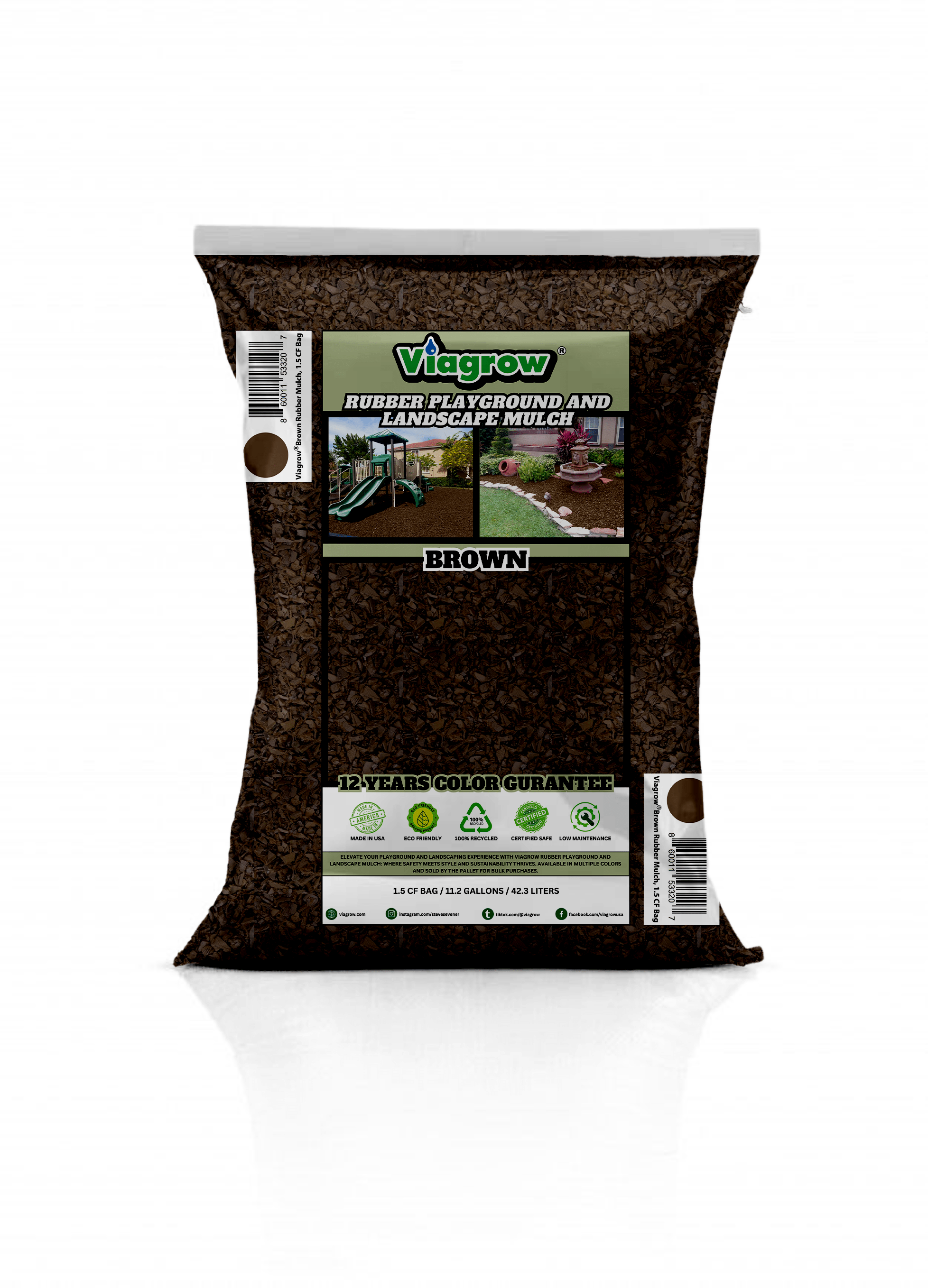 Brown Rubber Playground & Landscape Mulch by Viagrow, 1.5 CF Bag ( 11.2 Gallons / 42.3 Liters)