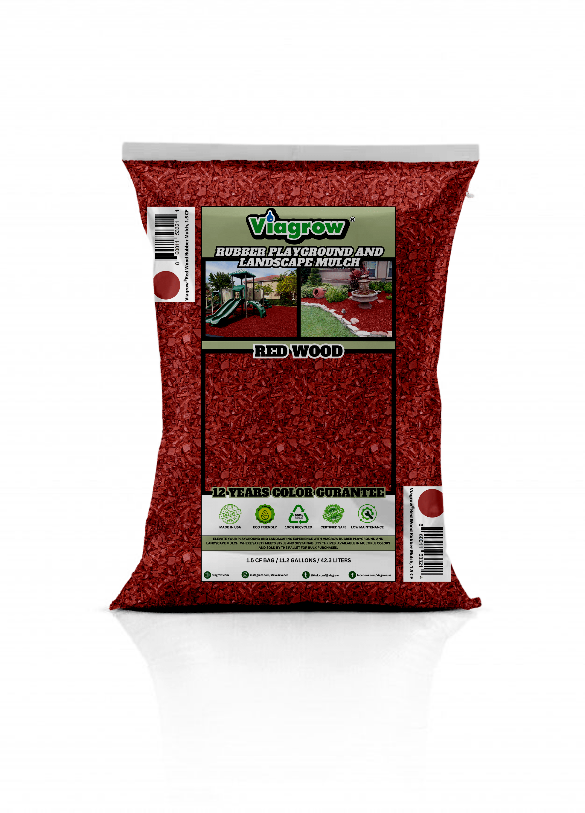 Red Wood Rubber Playground & Landscape Mulch by Viagrow, 1.5 CF Bag ( 11.2 Gallons / 42.3 Liters)