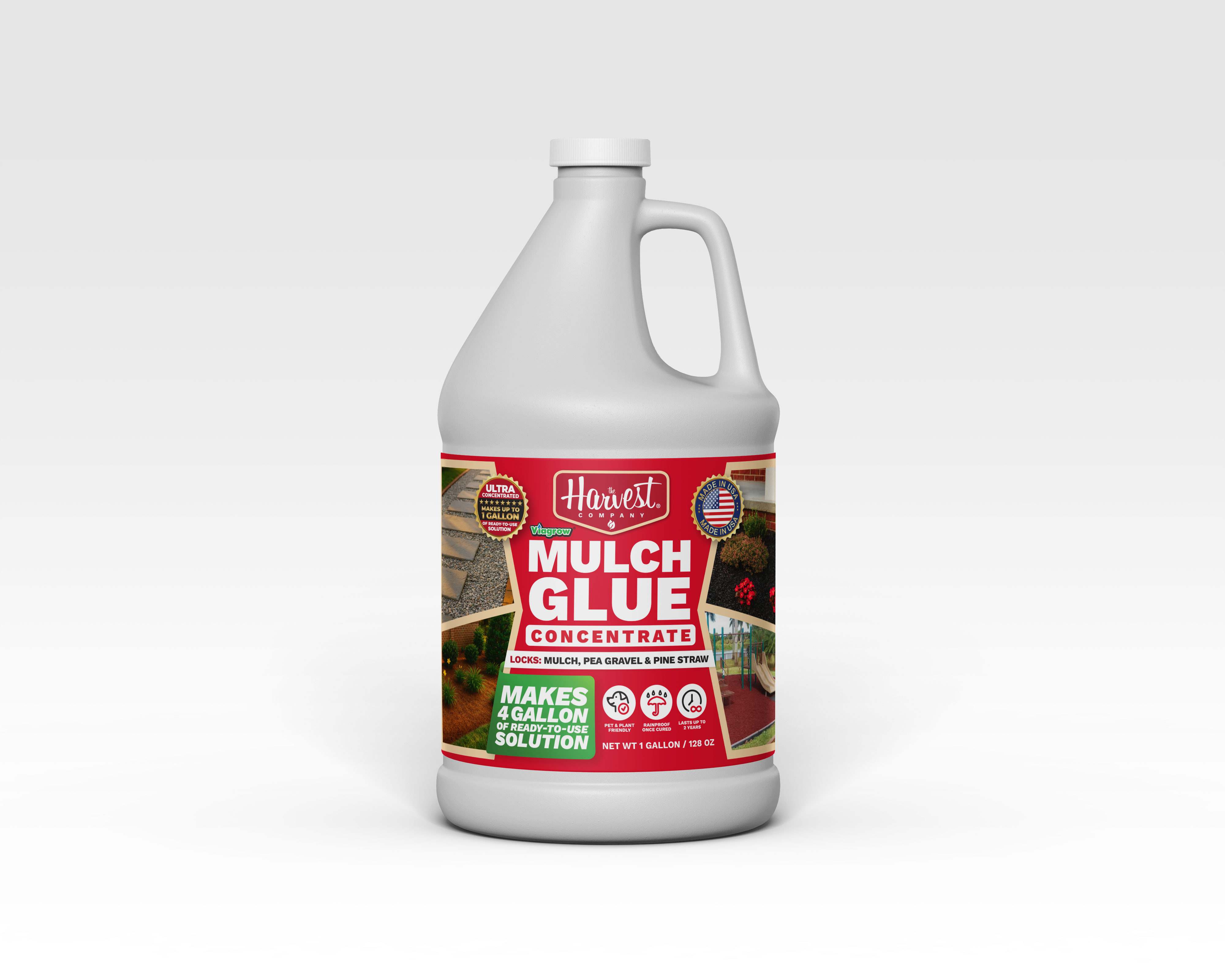 Viagrow Mulch Glue 1 Gal / 128 OZ: Makes 4 Gal / Covers Approx. 500 Sq. Ft.