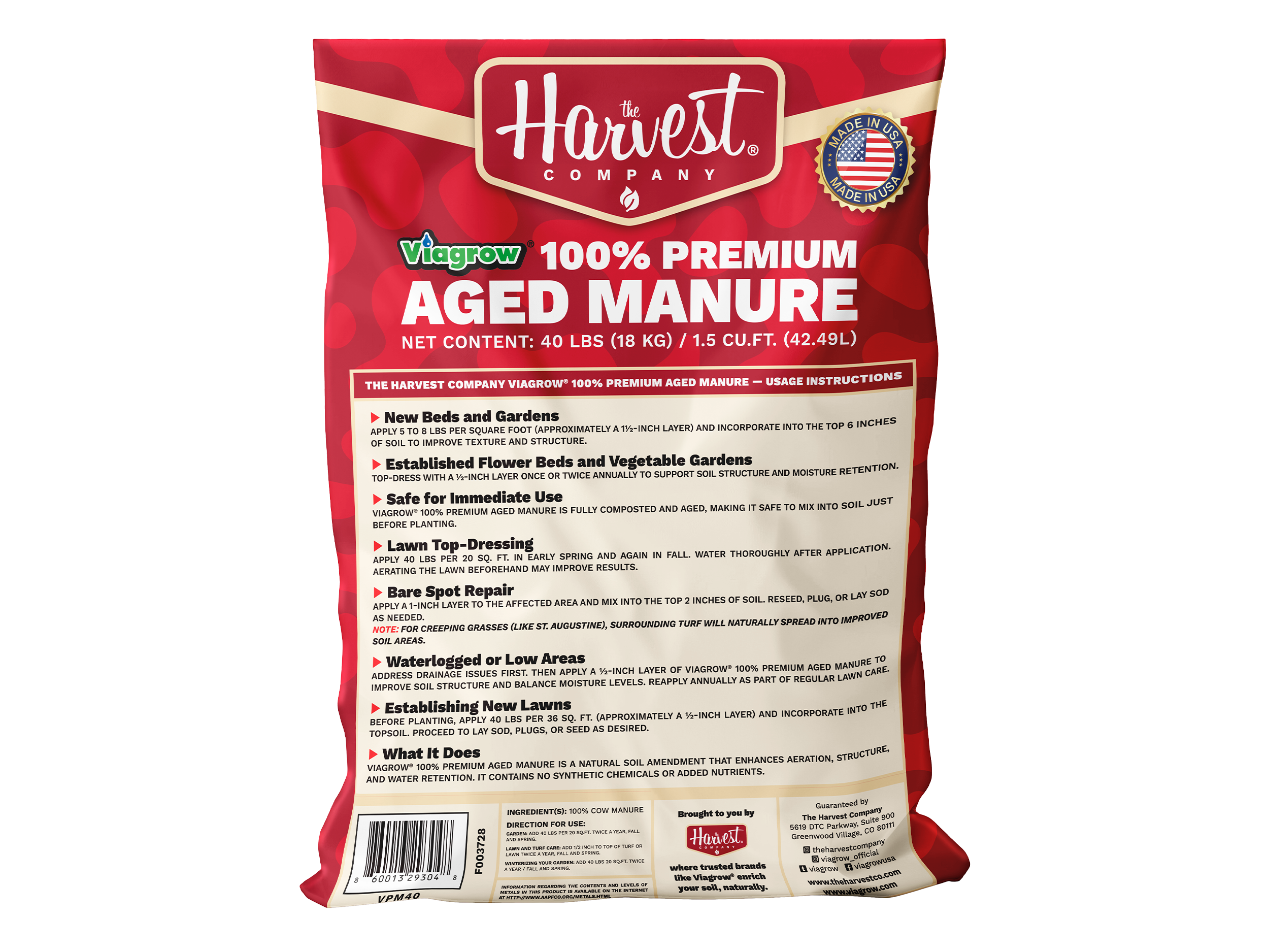 Viagrow 40 lb. 1.5 cu. ft. Organic Cow Manure Soil Amendment Premium Aged Compost (1-Pack) / A Product of The Harvest Company