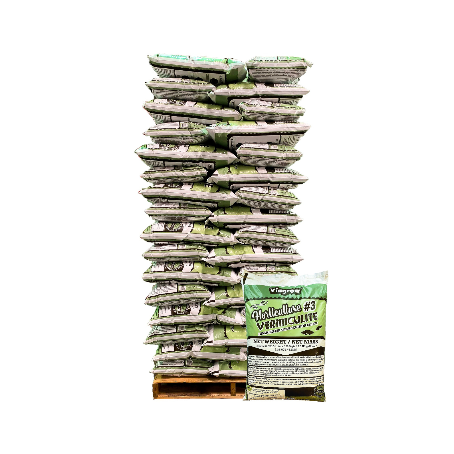 Vermiculite horticole Viagrow, 29,9 pintes / 1 pi cube / 7,5 gallons / 28,25 litres, palette de 80