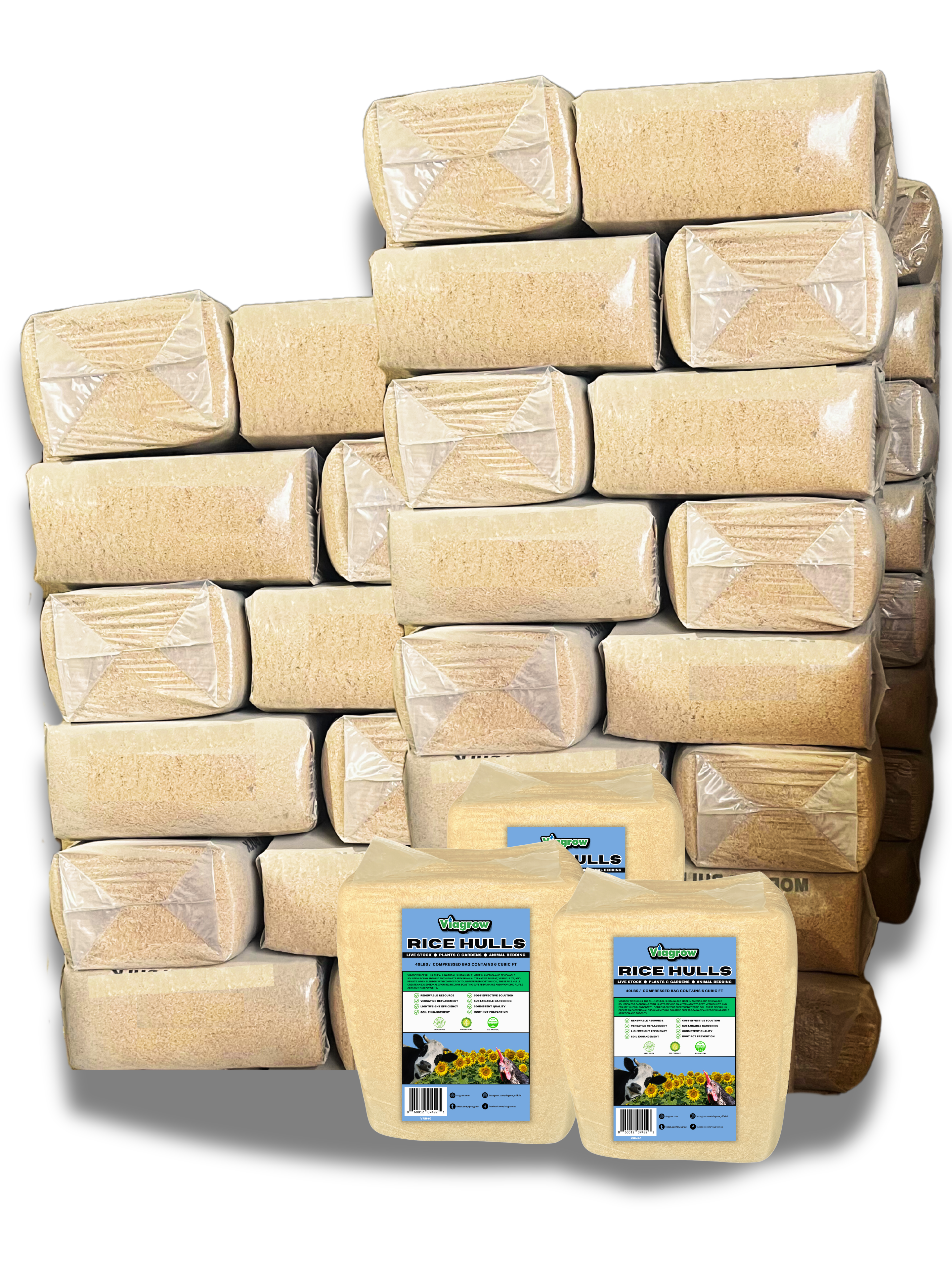 Viagrow 40LB Rice Hulls Compressed Bag Pallet (Pallet of 32)