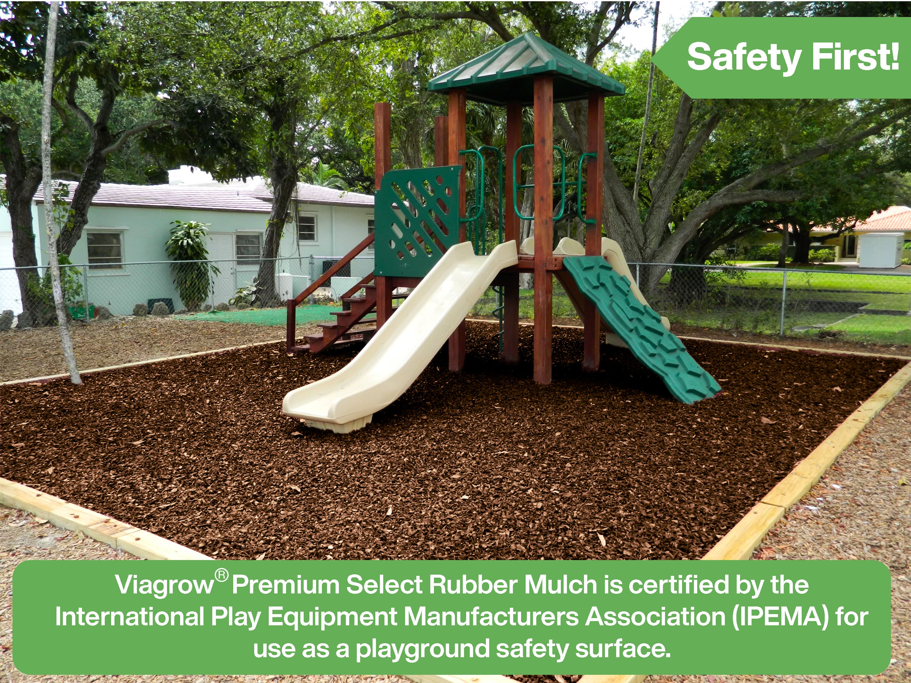 Viagrow Brown Rubber Playground & Landscape Mulch, 75 cf pallet / 50 bags 1.5cf each / 2.77 Cubic Yards / 2000lbs