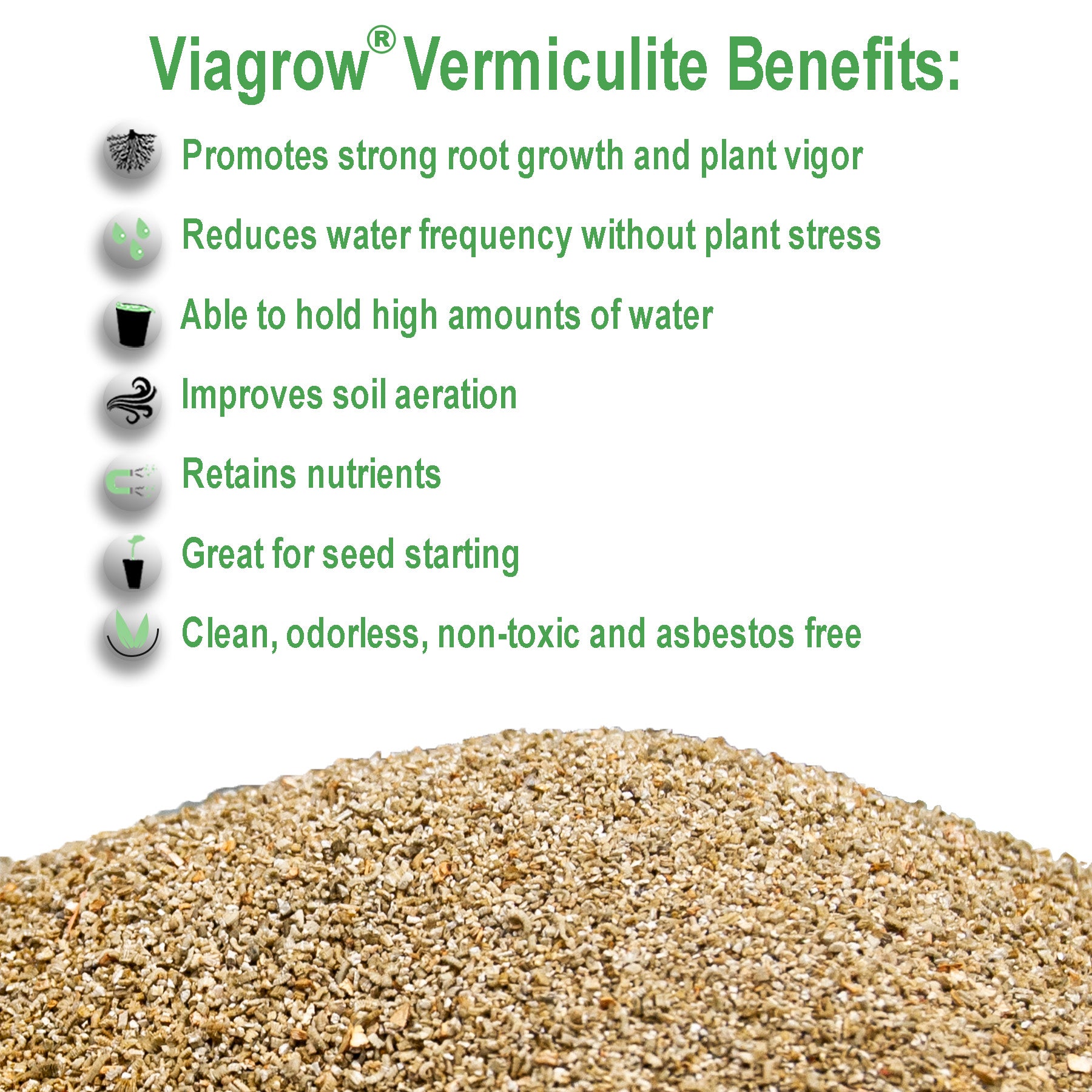 Vermiculite horticole Viagrow, 29,9 pintes / 1 pi cube / 7,5 gallons / 28,25 litres, palette de 80