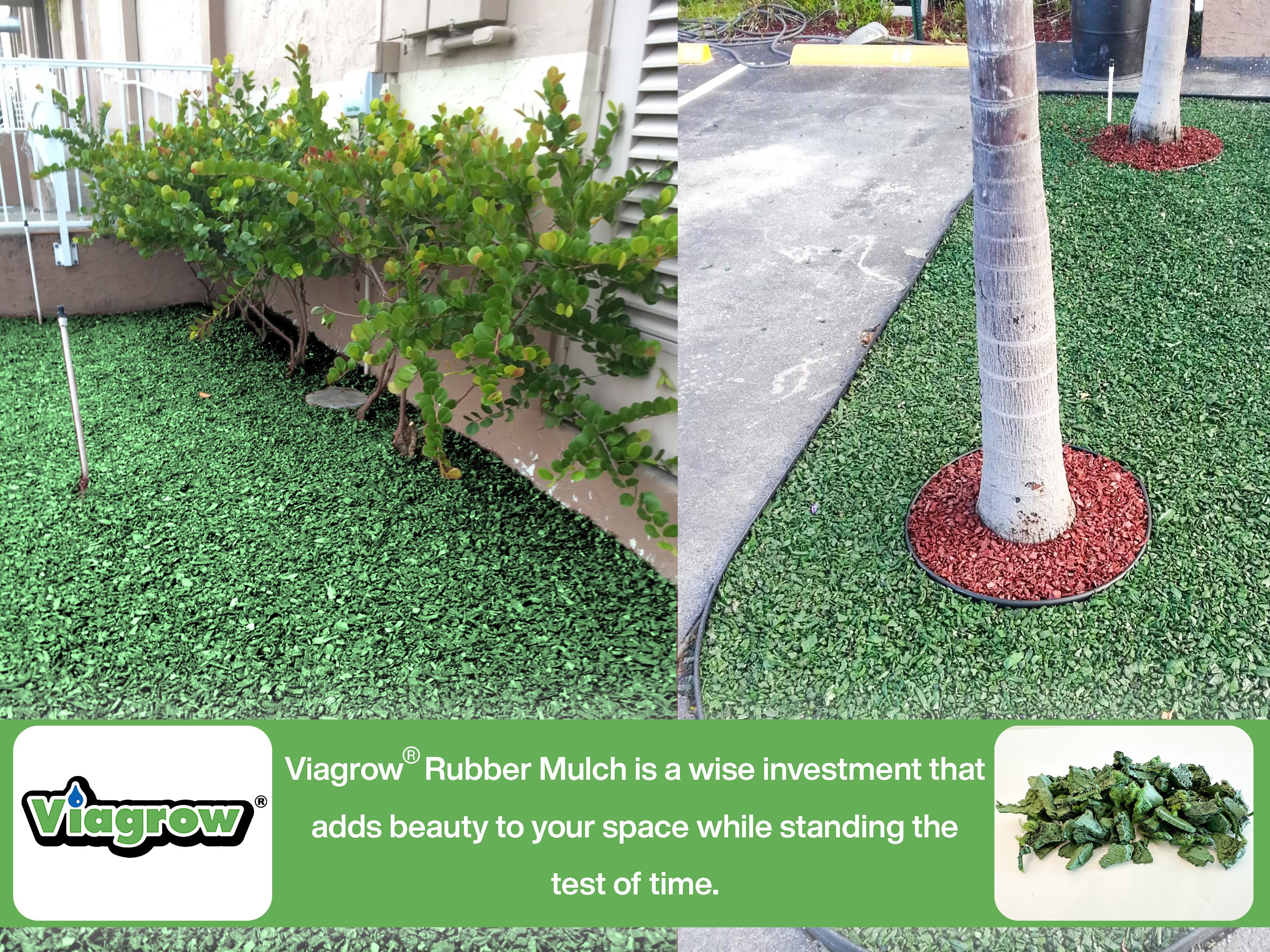 Viagrow Green Rubber Playground & Landscape Mulch, 75 cf pallet / 50 bags 1.5cf each / 2.77 Cubic Yards / 2000lbs